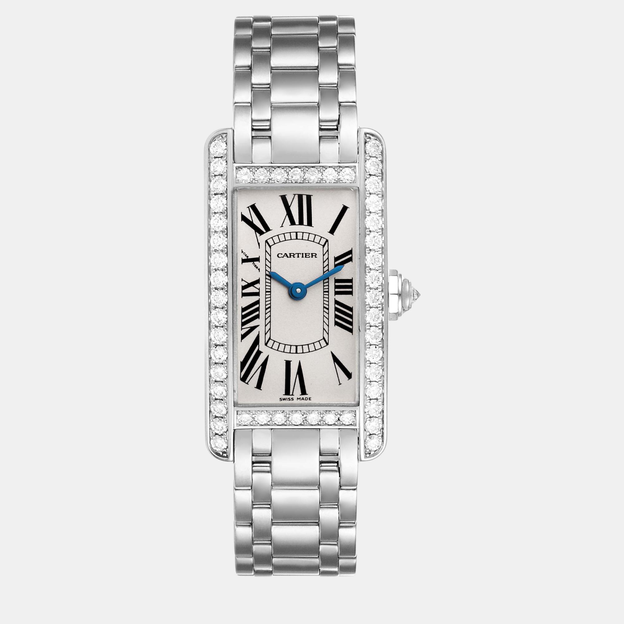 

Cartier Tank Americaine White Gold Diamond Ladies Watch, Silver