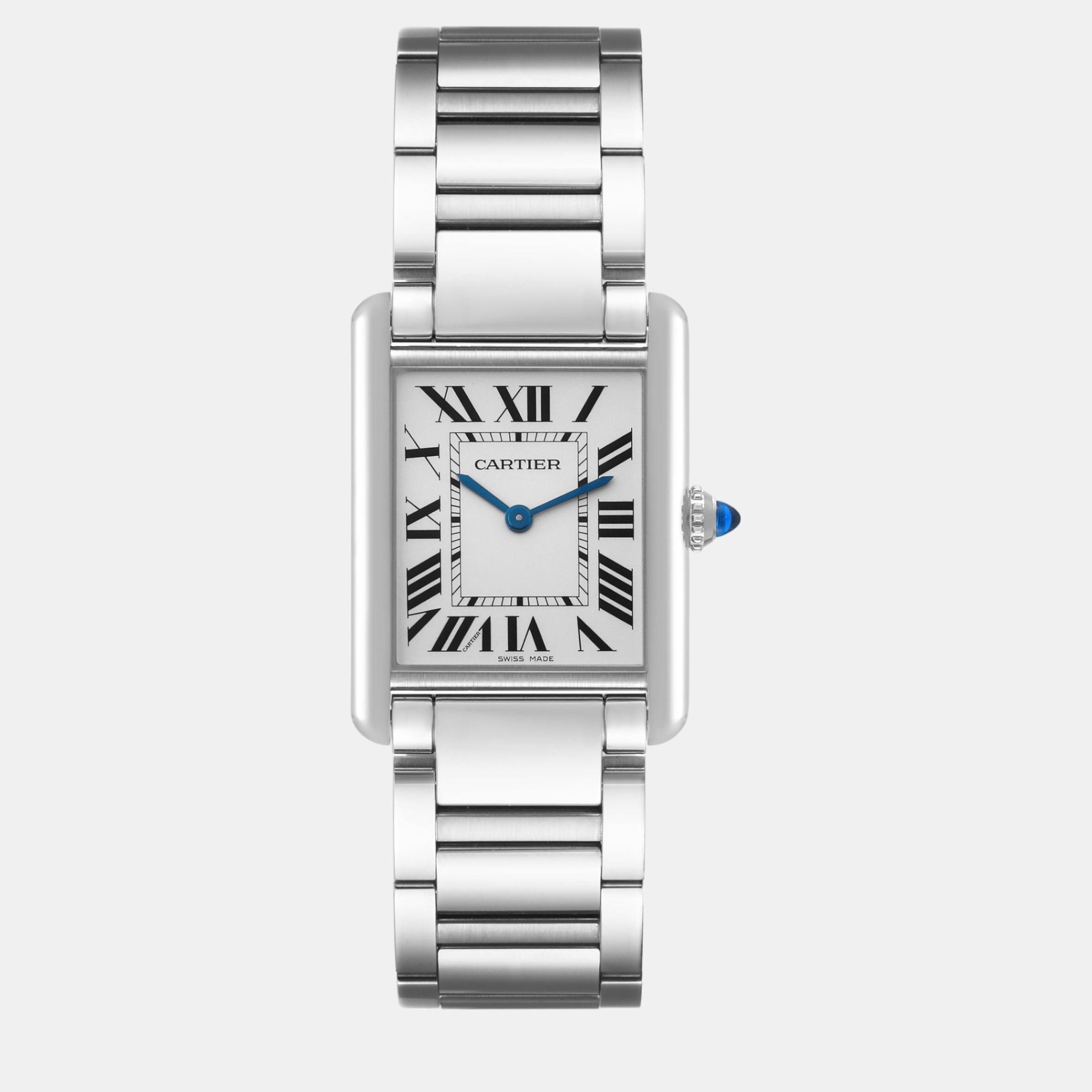 Pre-owned Cartier Tank Must Large Steel Silver Dial Ladies Watch 25.5 Mm