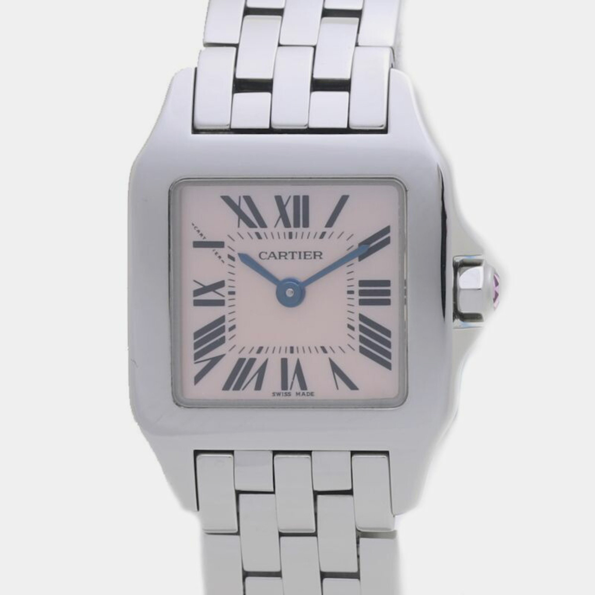 Cartier Pink Shell Stainless Steel Santos Demoiselle W25075Z5 Quartz Women's Wristwatch 20mm