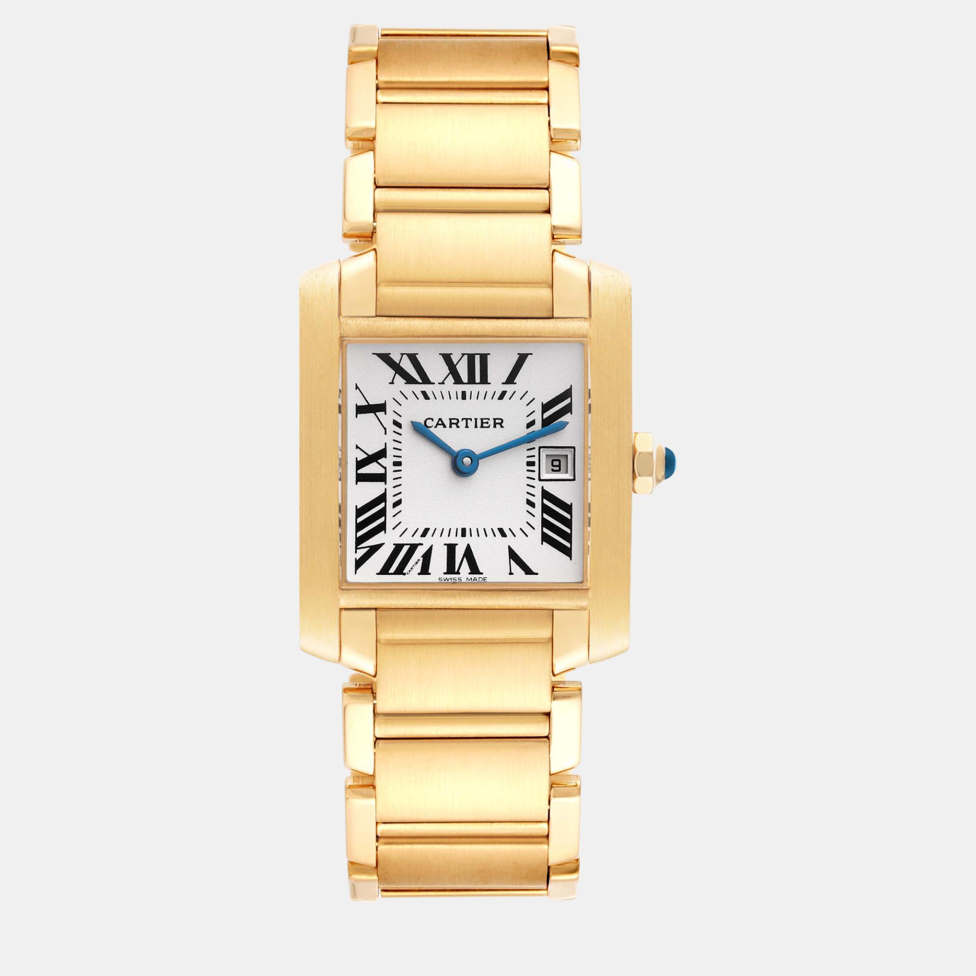

Cartier Tank Francaise Midsize Date Yellow Gold Ladies Watch 25 mm, Silver