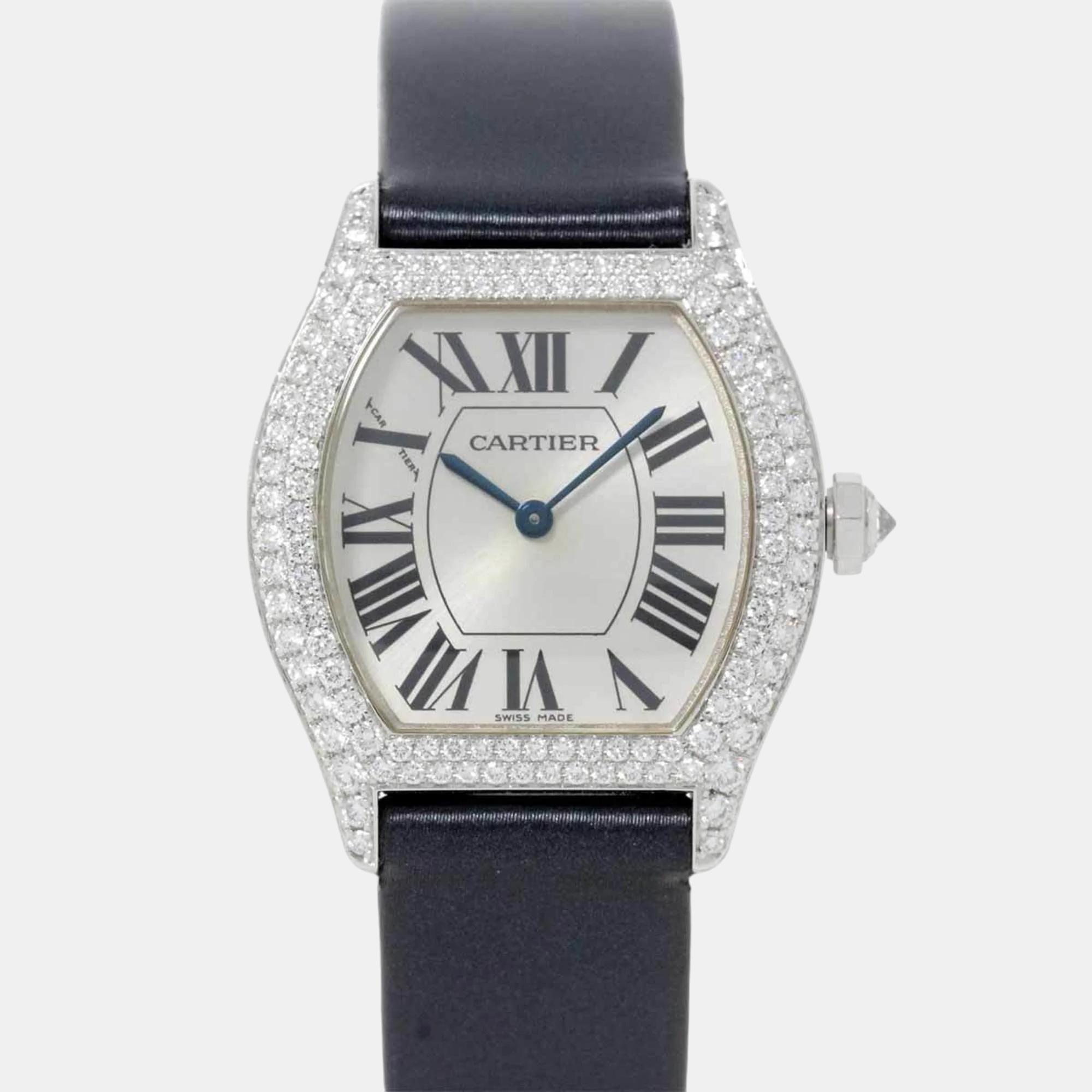 

Cartier Silver 18k White Gold Tortue Manual Winding Women's Wristwatch 28 mm