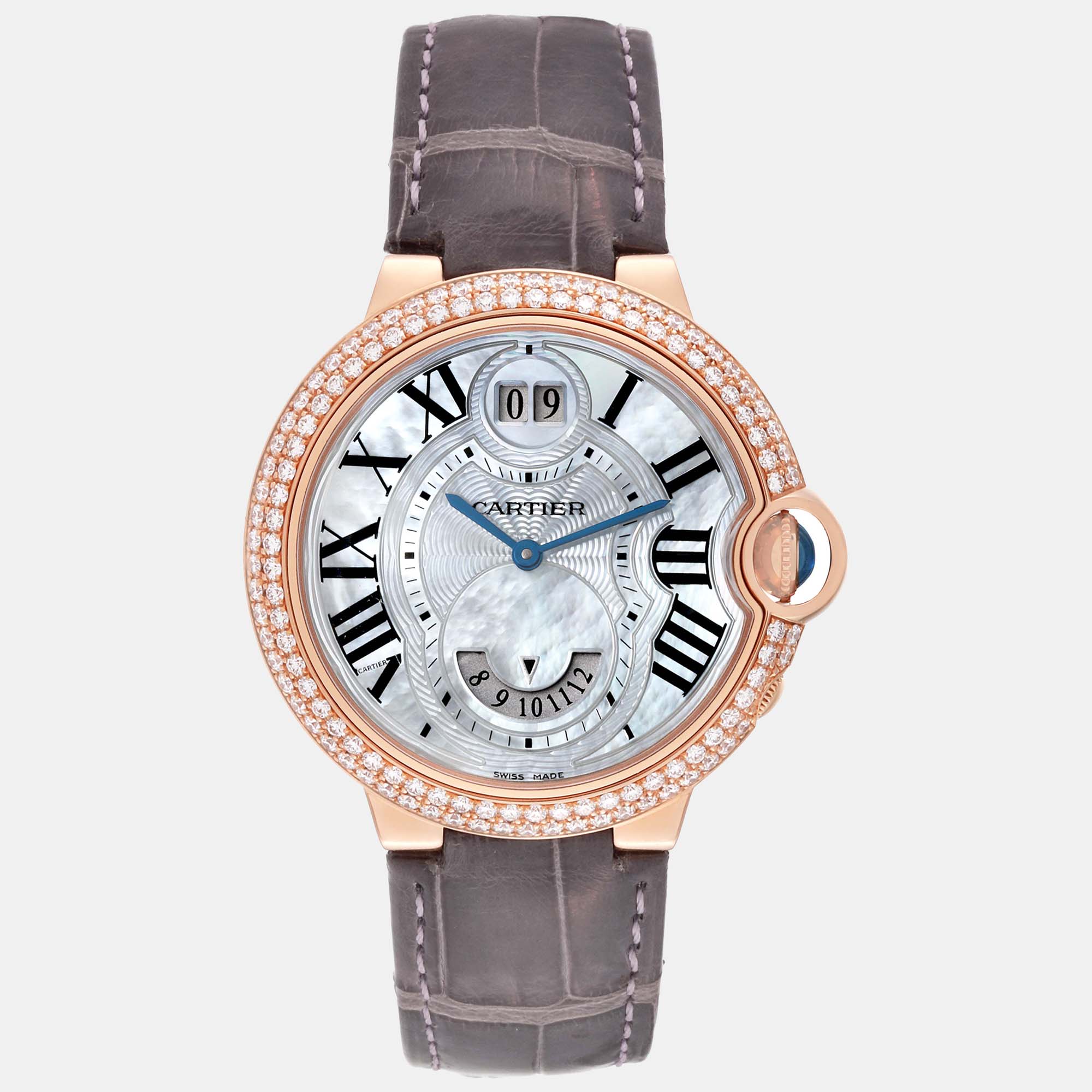 

Cartier Ballon Bleu Dual Time Mother of Pearl Rose Gold Diamond Ladies Watch, White