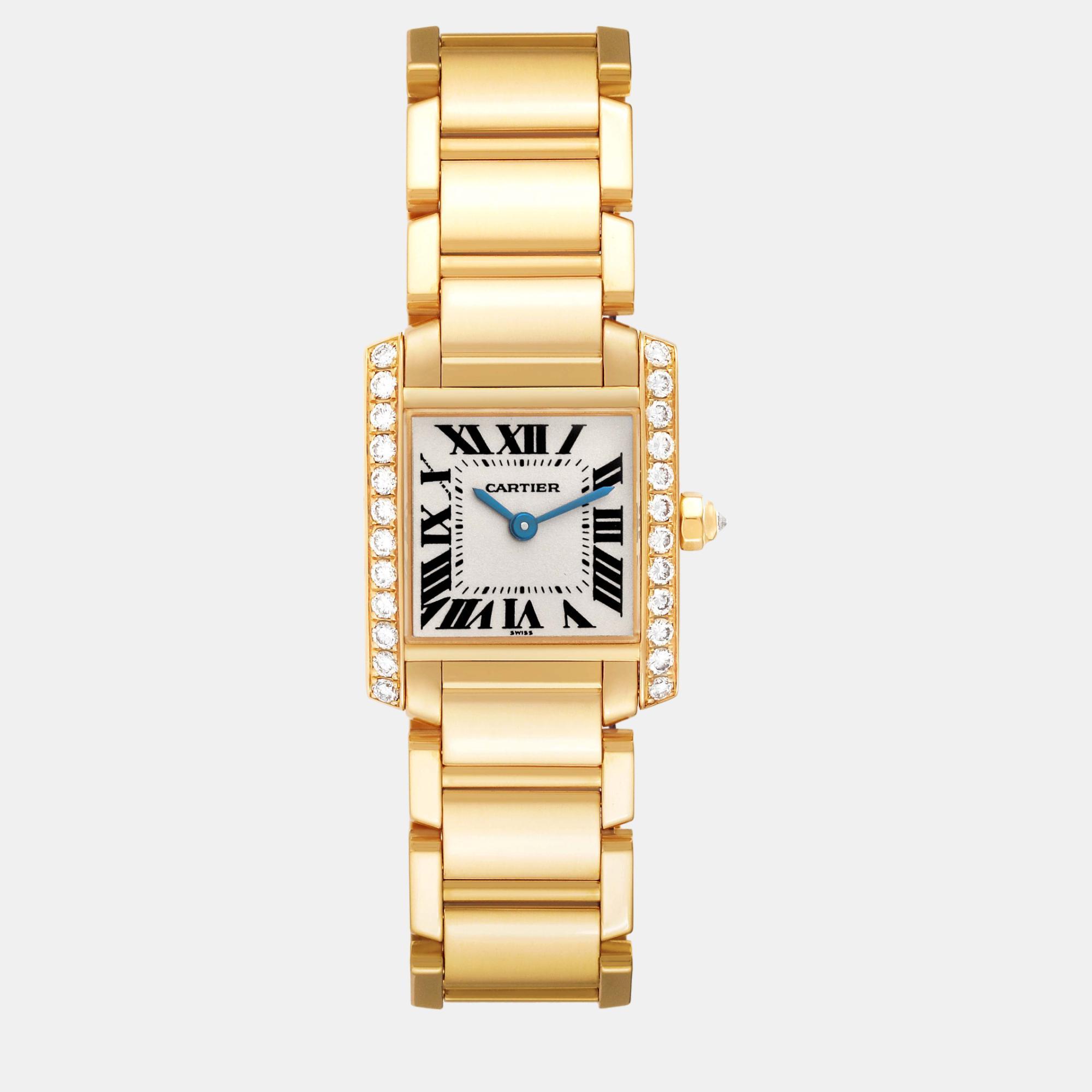 

Cartier Tank Francaise Yellow Gold Diamond Ladies Watch 20 mm, Silver