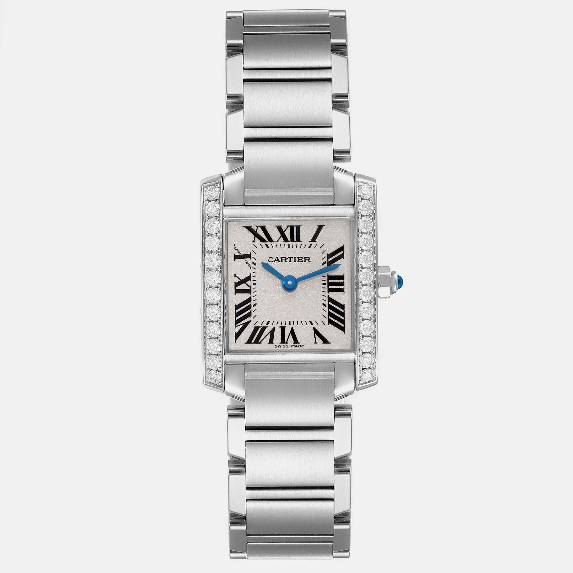 Pre-owned Cartier Tank Francaise Small Steel Diamond Bezel Ladies Watch W4ta0008 20 X 25 Mm In Silver