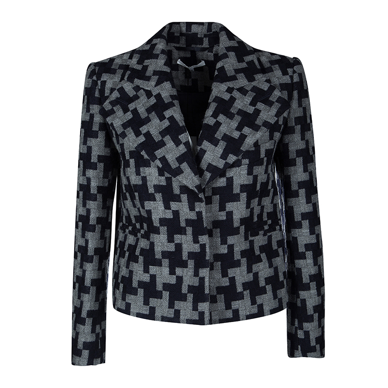 Carven Grey and Navy Blue Patterned Wool Blend Jacket S
