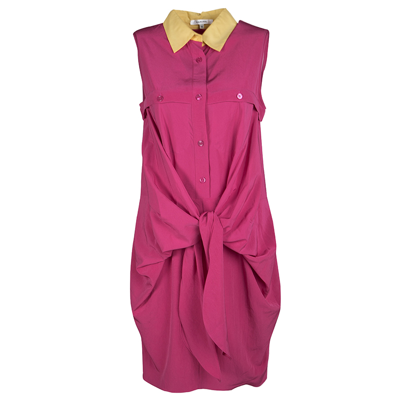 Carven Pink Contrast Collar Front Tie Detail Sleeveless Dress S