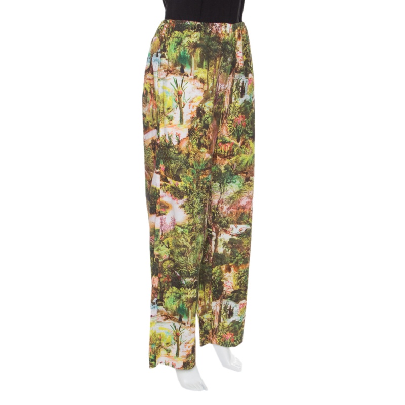 Carven Multicolor Havana Jungle Print Elasticized Waist Cotton Poplin Pants M