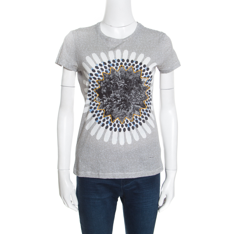Pre Owned Carven Grey Jungle Print Embroidered Dotted T-Shirt S