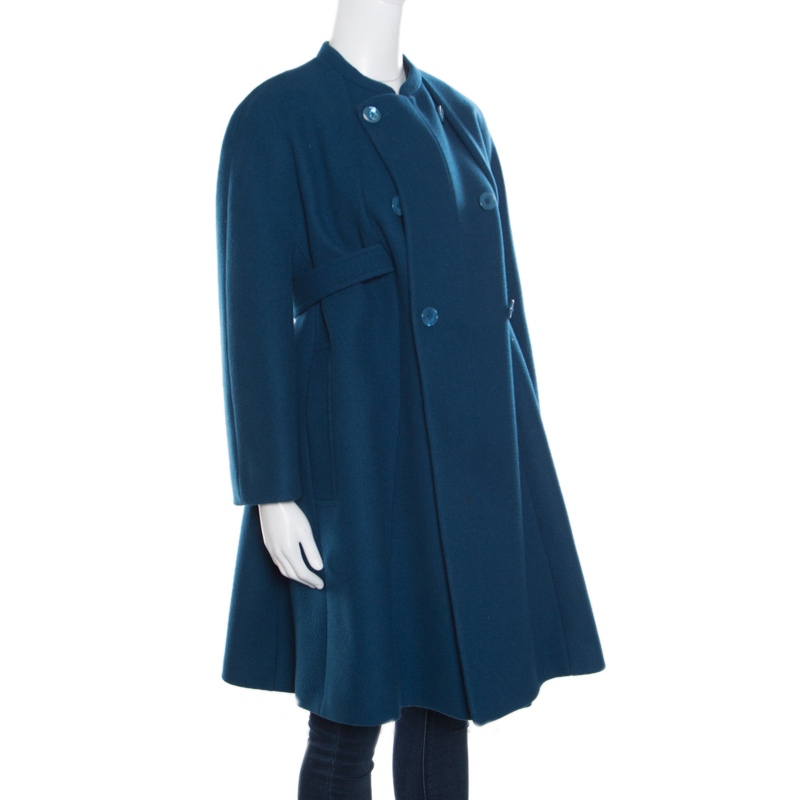 

Carven Blue Wool and Cashmere Double Breasted Belted Coat