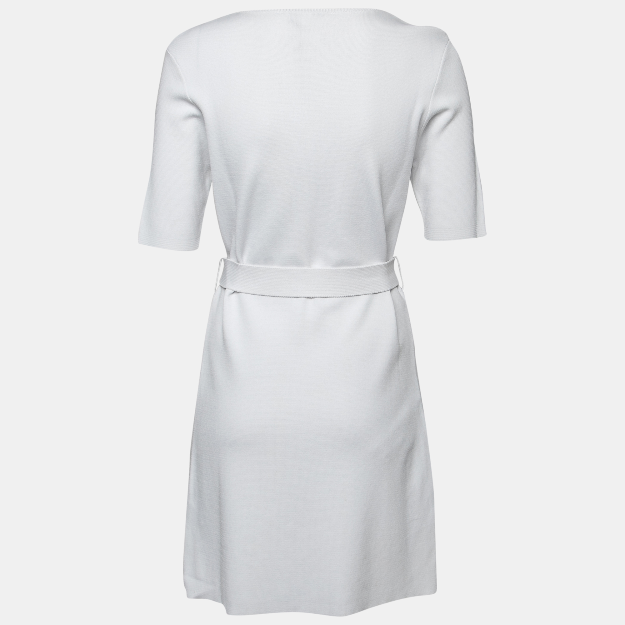 

Carven White Rib Knit Belted Short Sleeve Skater Dress