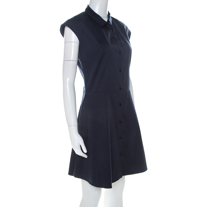 

Carven Navy Blue Cotton Blend Cap Sleeves A Line Dress