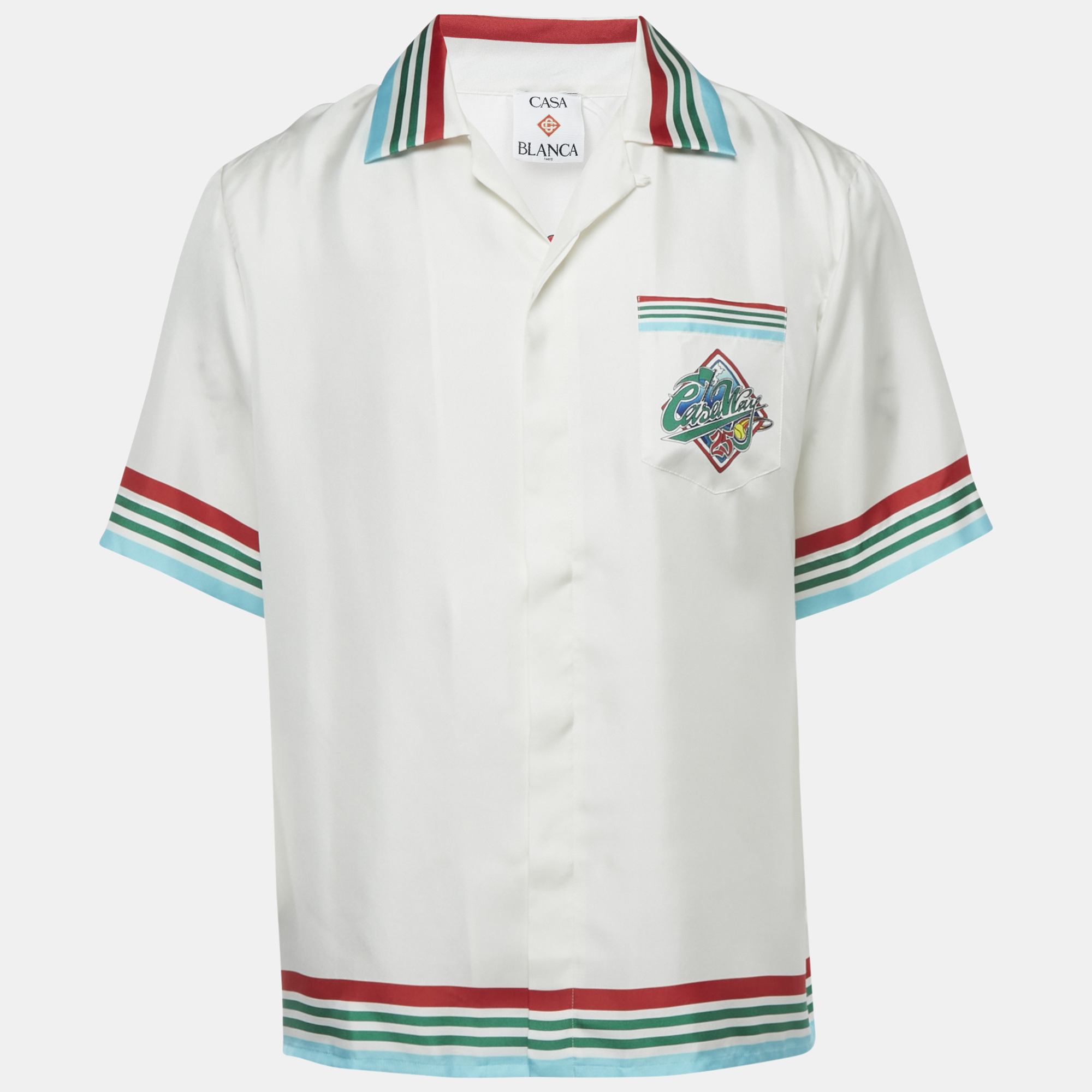 

Casablanca White Casa Way World Print Silk Cuban Collar Unisex Shirt M
