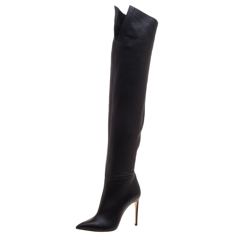 Casadei Black Leather Tango Over The Knee Pointed Toe Boots Size 36