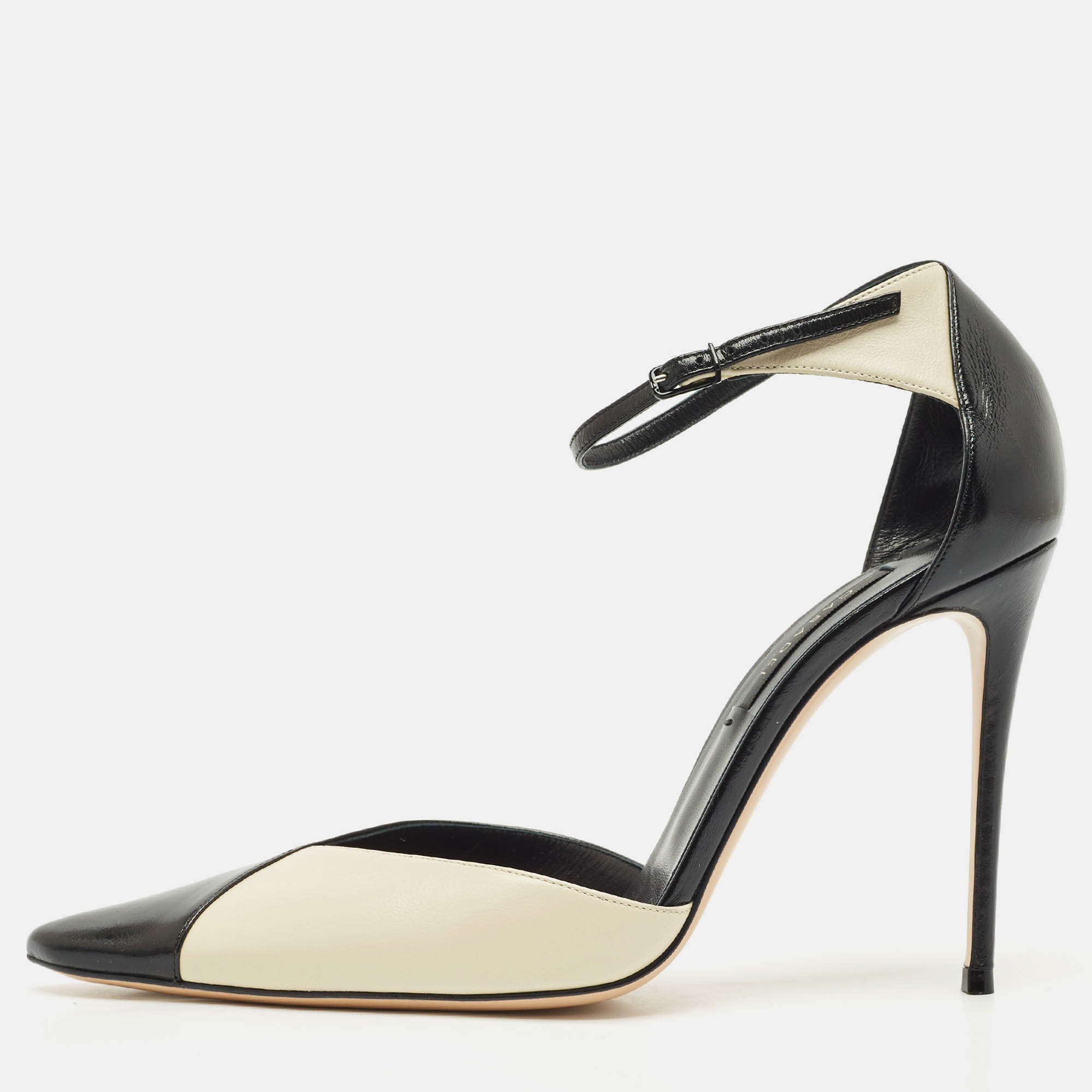 

Casadei Cream/Black Leather Pointed Toe Mary Jane Pumps Size