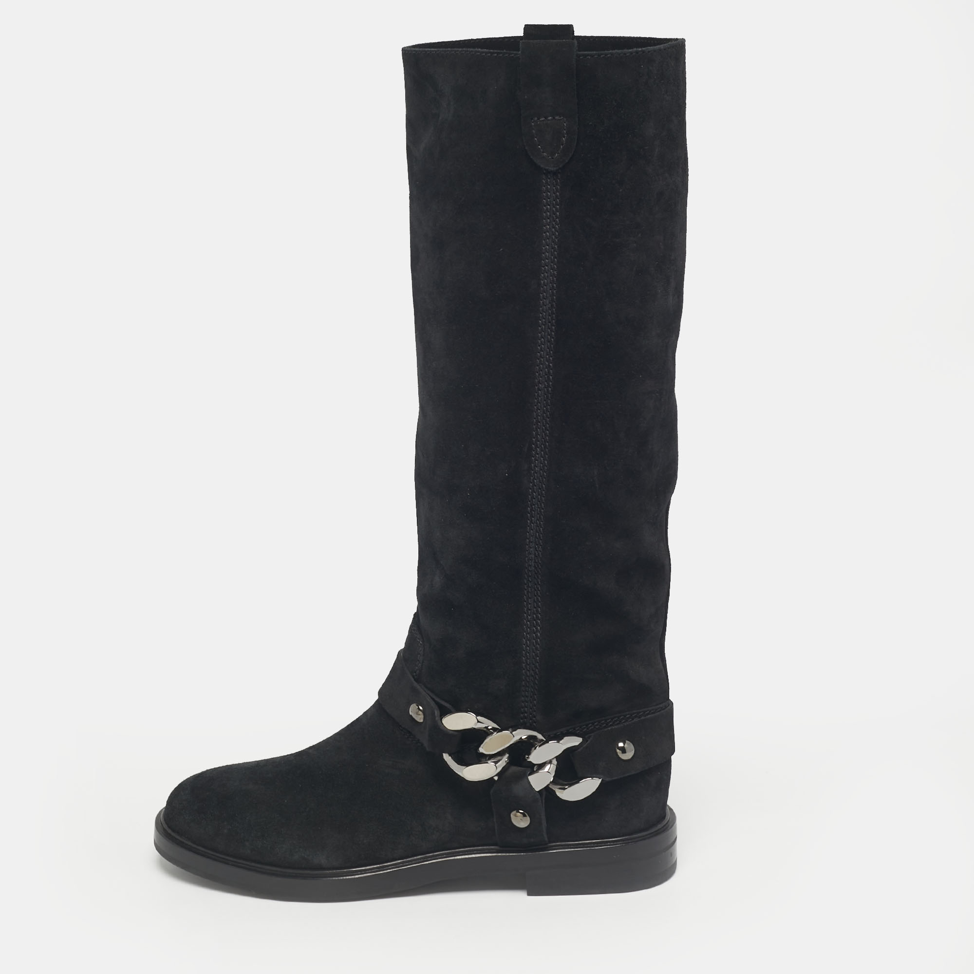 

Casadei Black Suede Chain Detail Knee Length Boots Size 39