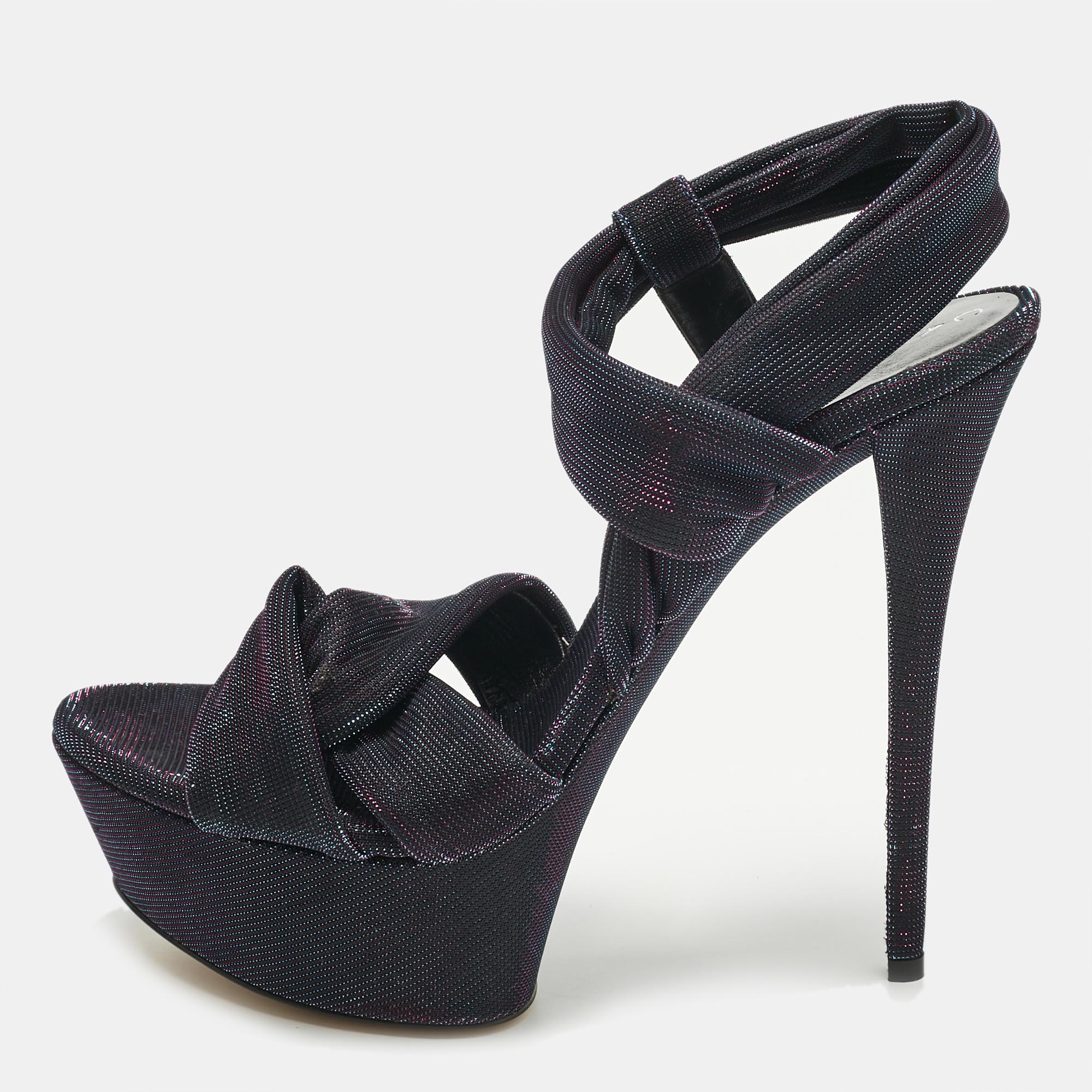 Pre-owned Casadei Multicolor Lamé Fabric Platform Ankle Strap Sandals Size 39.5