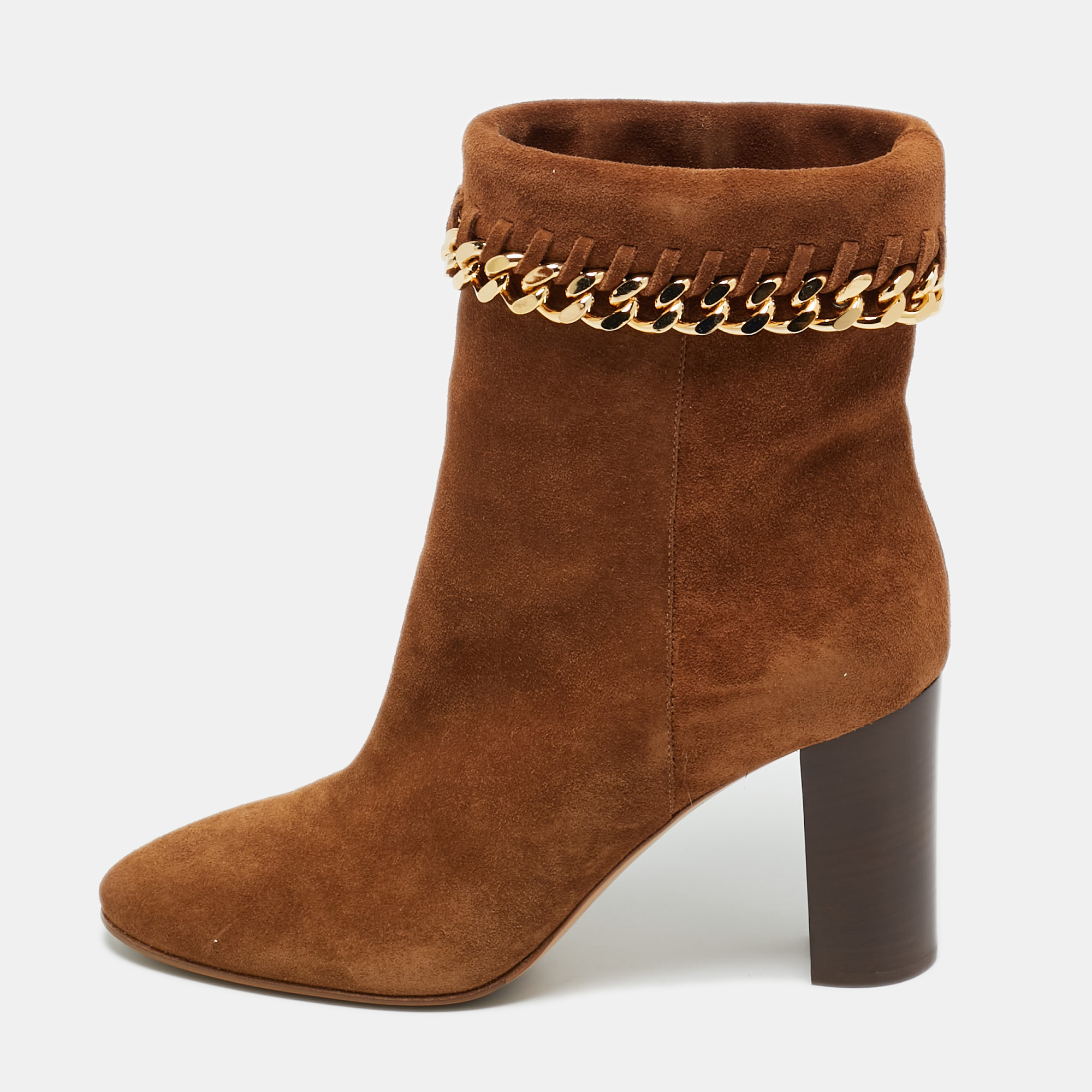

Casadei Brown Suede Chain Embellished Ankle Boots Size 37