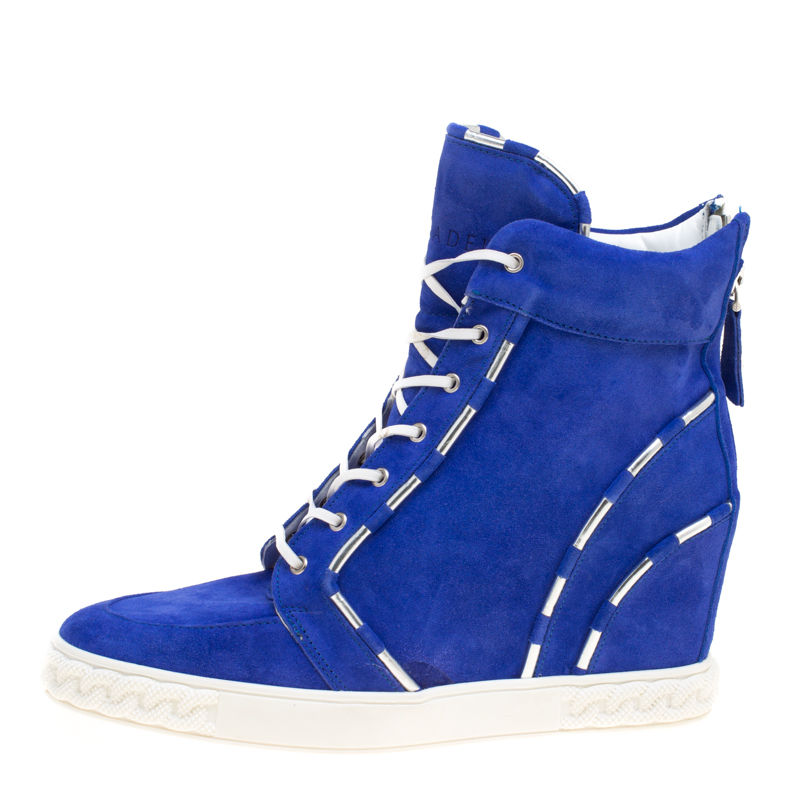 

Casadei Blue Suede High Top Wedge Sneakers Size