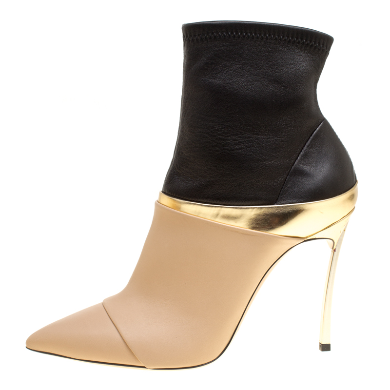 

Casadei Tricolor Leather Pointed Toe Ankle Boots Size, Beige