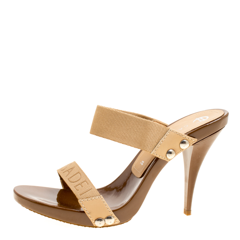 

Casadei Beige Cotton Blend Slide Sandals Size