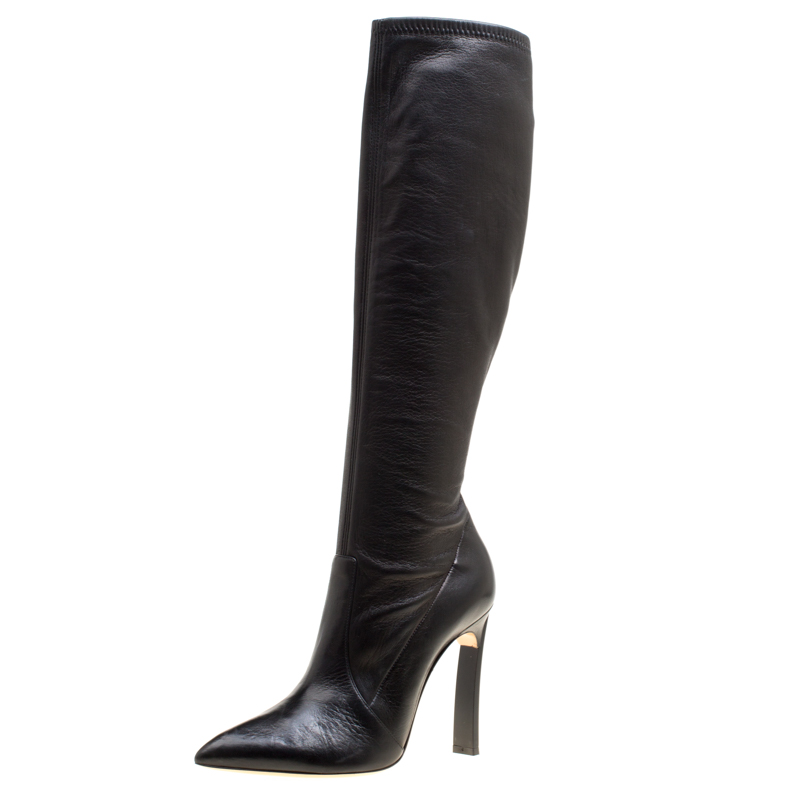 womens black leather knee high boots