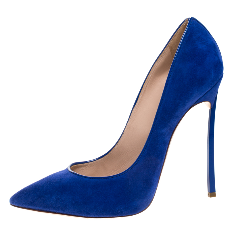 

Casadei Blue Suede Blade Heel Pumps Size
