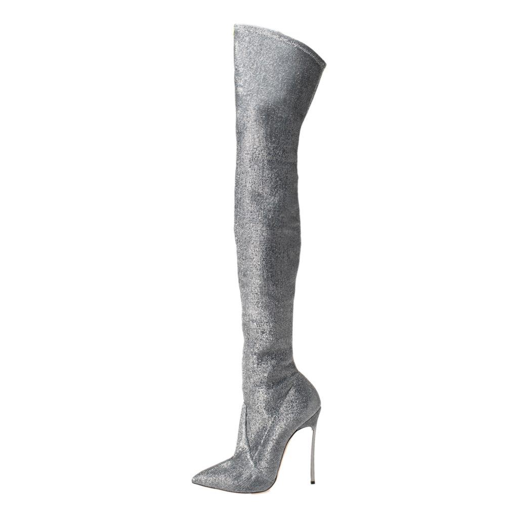 

Casadei Silver Lurex Blade Thigh High Boots Size