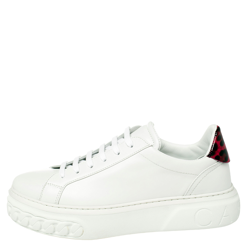 

Casadei White Leather And Patent Trim Lace Up Sneakers Size