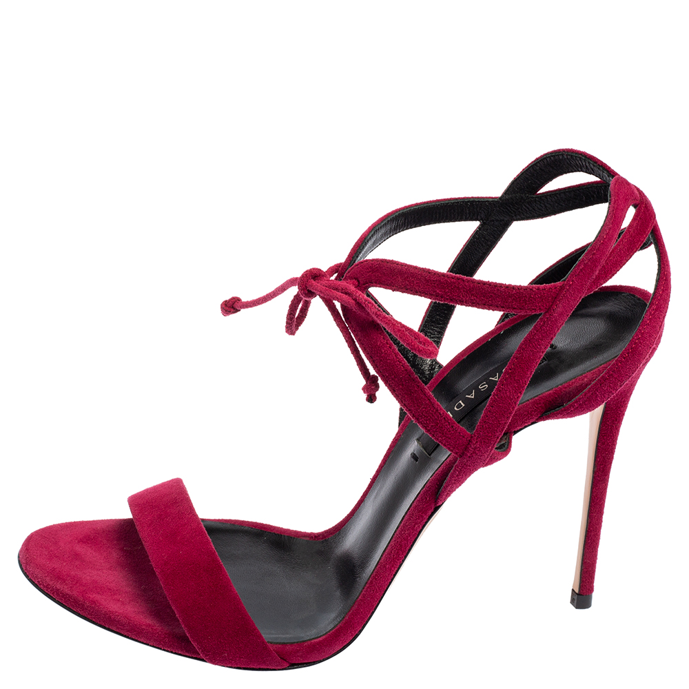 

Casadei Dark Pink Suede Ankle Tie Sandals Size