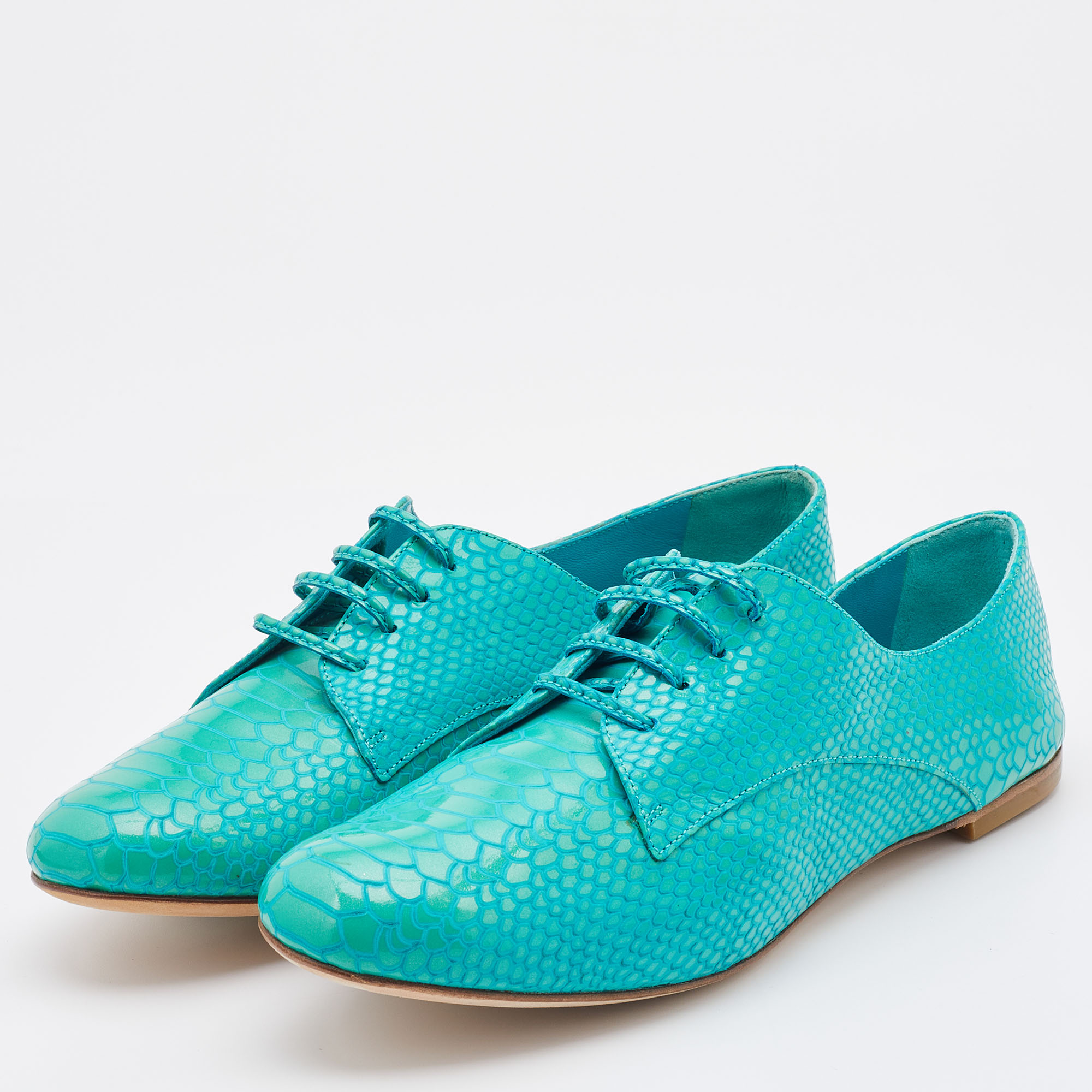 

Casadei Turquoise Blue Python Embossed Leather Lace Up Oxfords Size