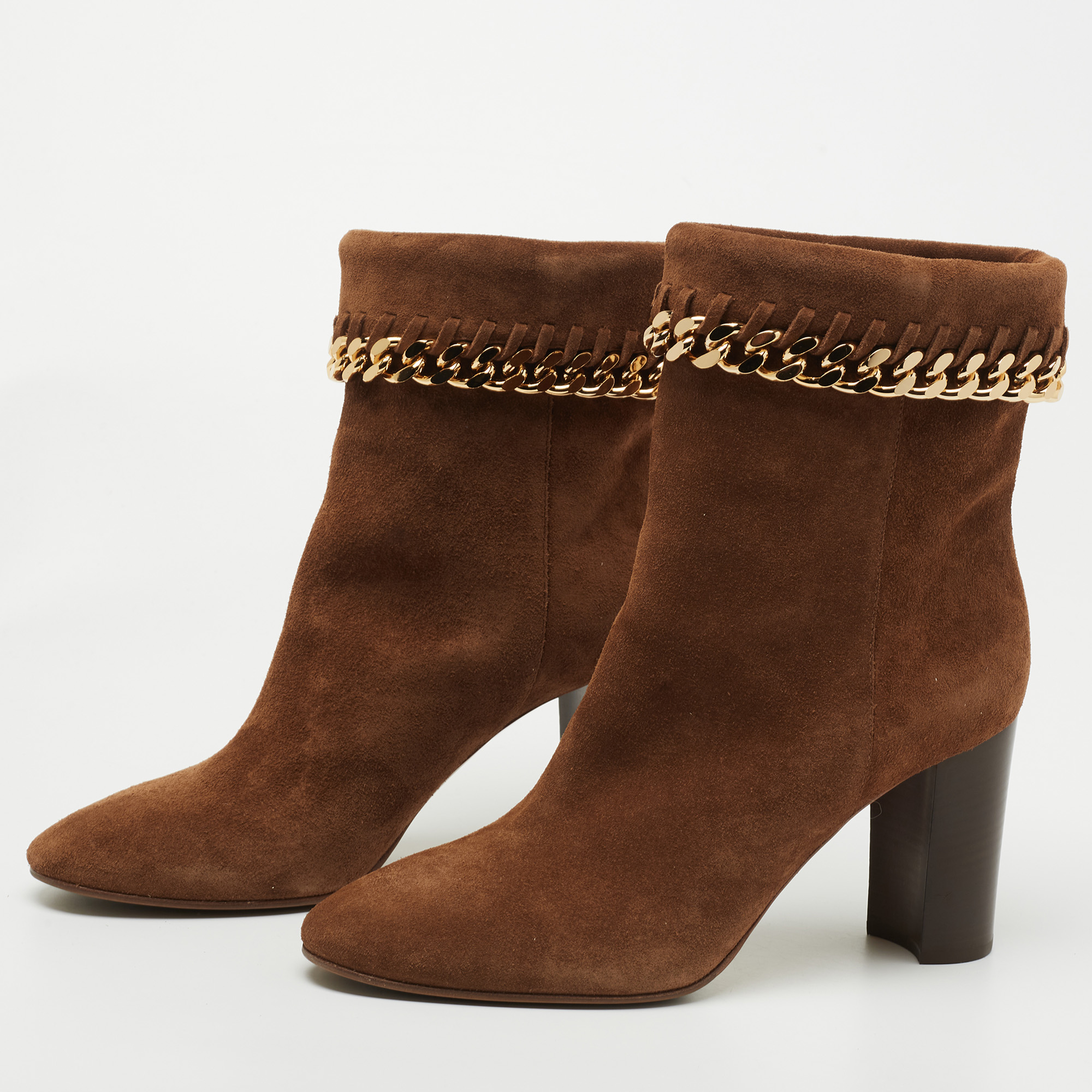 

Casadei Brown Suede Chain Embellished Ankle Boots Size