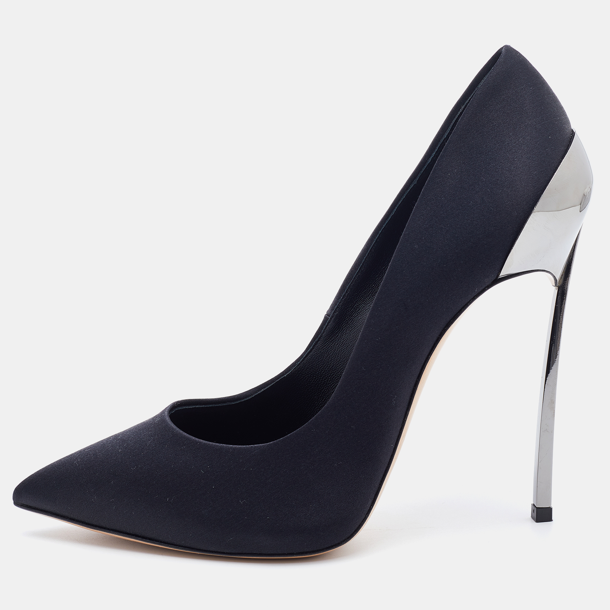 Pre Owned Casadei Black Satin Pointed Toe Pumps Size 38