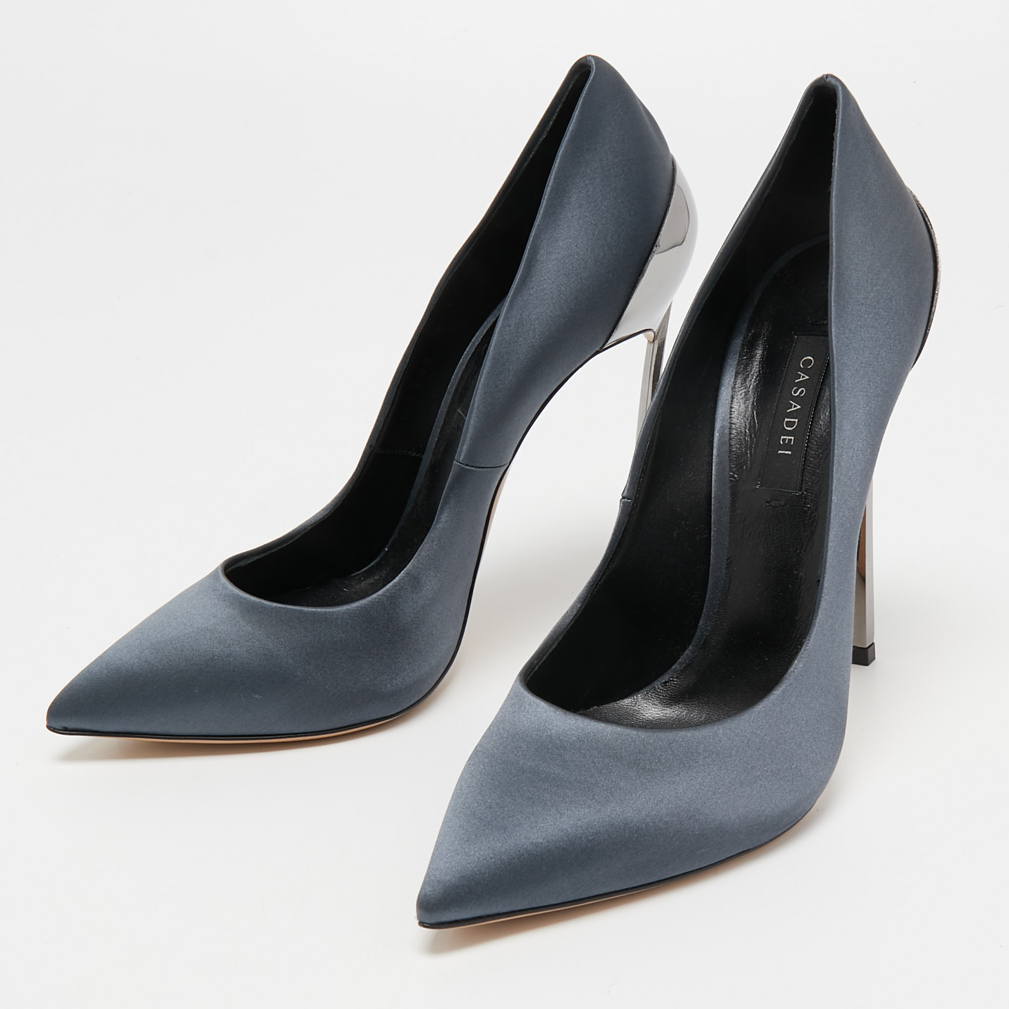 

Casadei Dark Grey Satin Blade Pumps Size