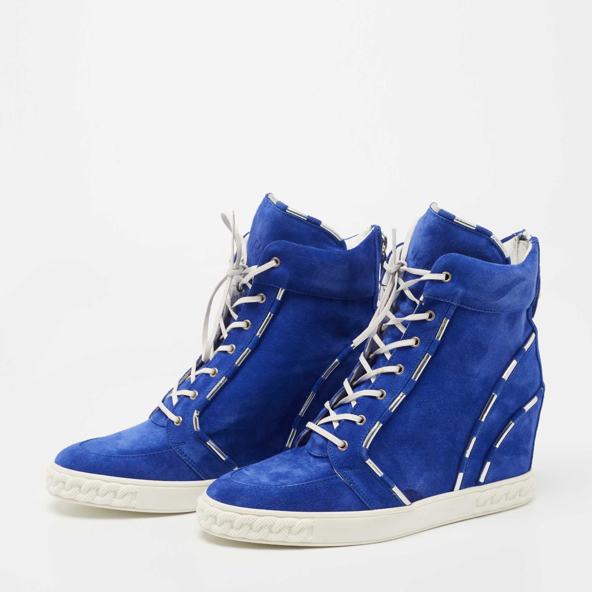 

Casadei Blue Suede High Top Wedge Sneakers Size