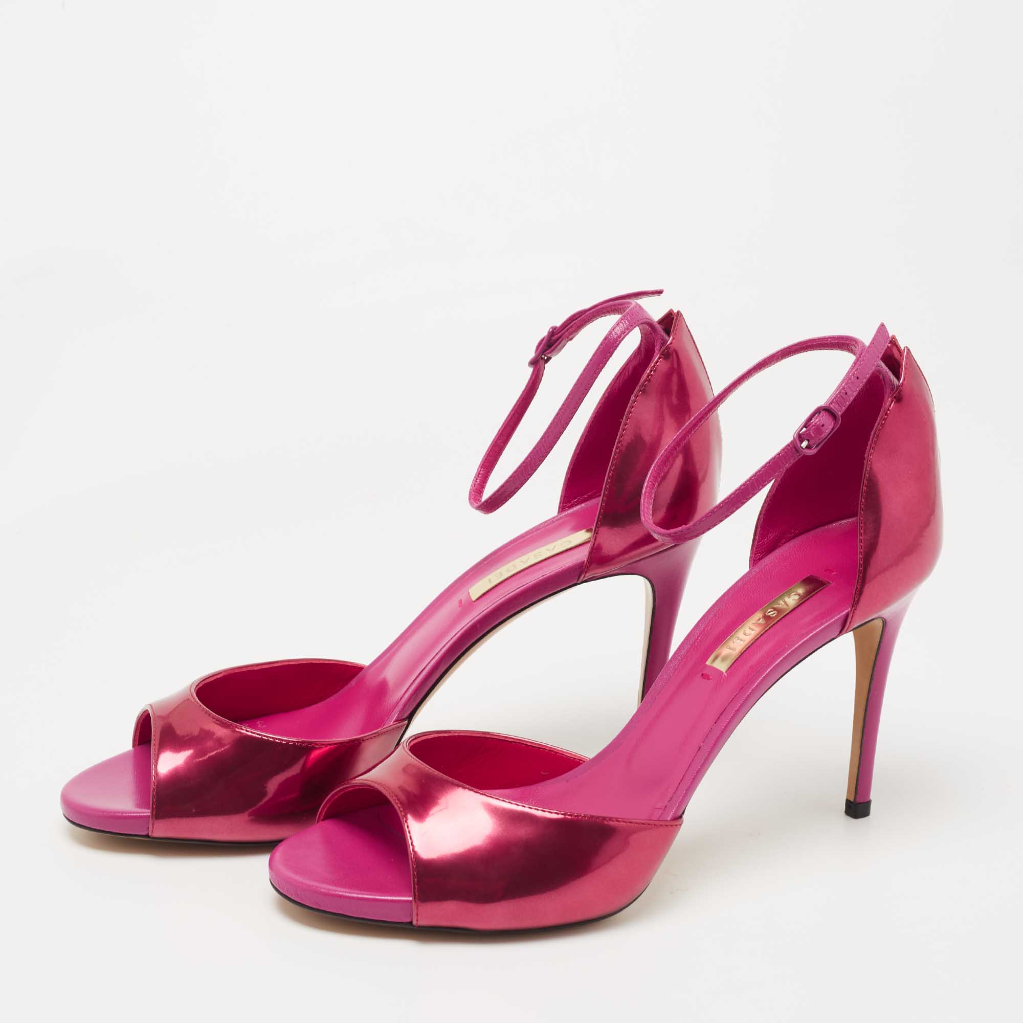 

Casadei Metallic Pink Leather Candylux Ankle Strap Sandals Size