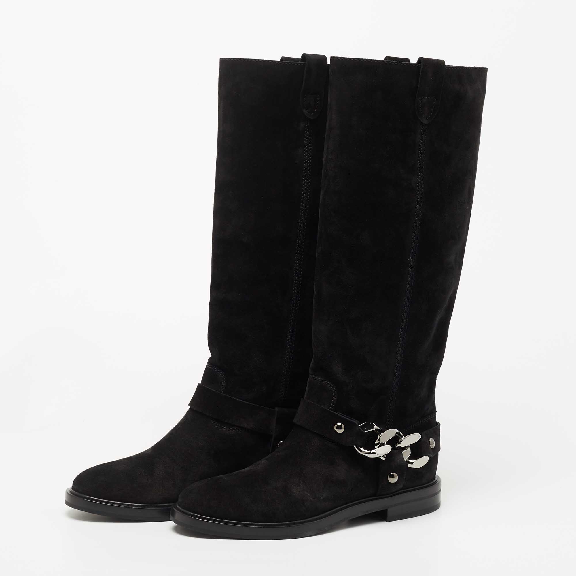 

Casadei Black Suede Knee Length Boots Size