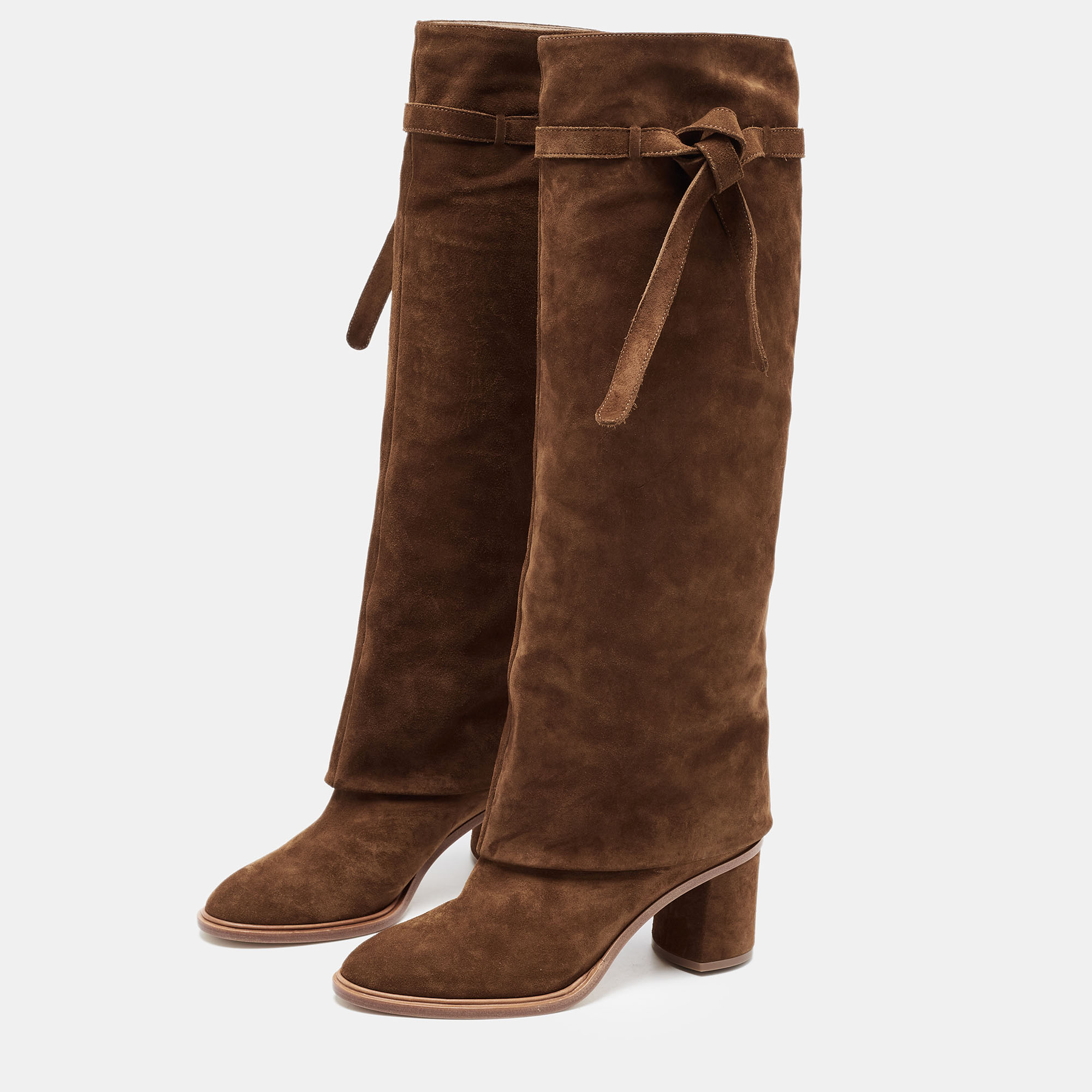 

Casadei Brown Suede C-Chain Block Heel Knee Length Boots Size