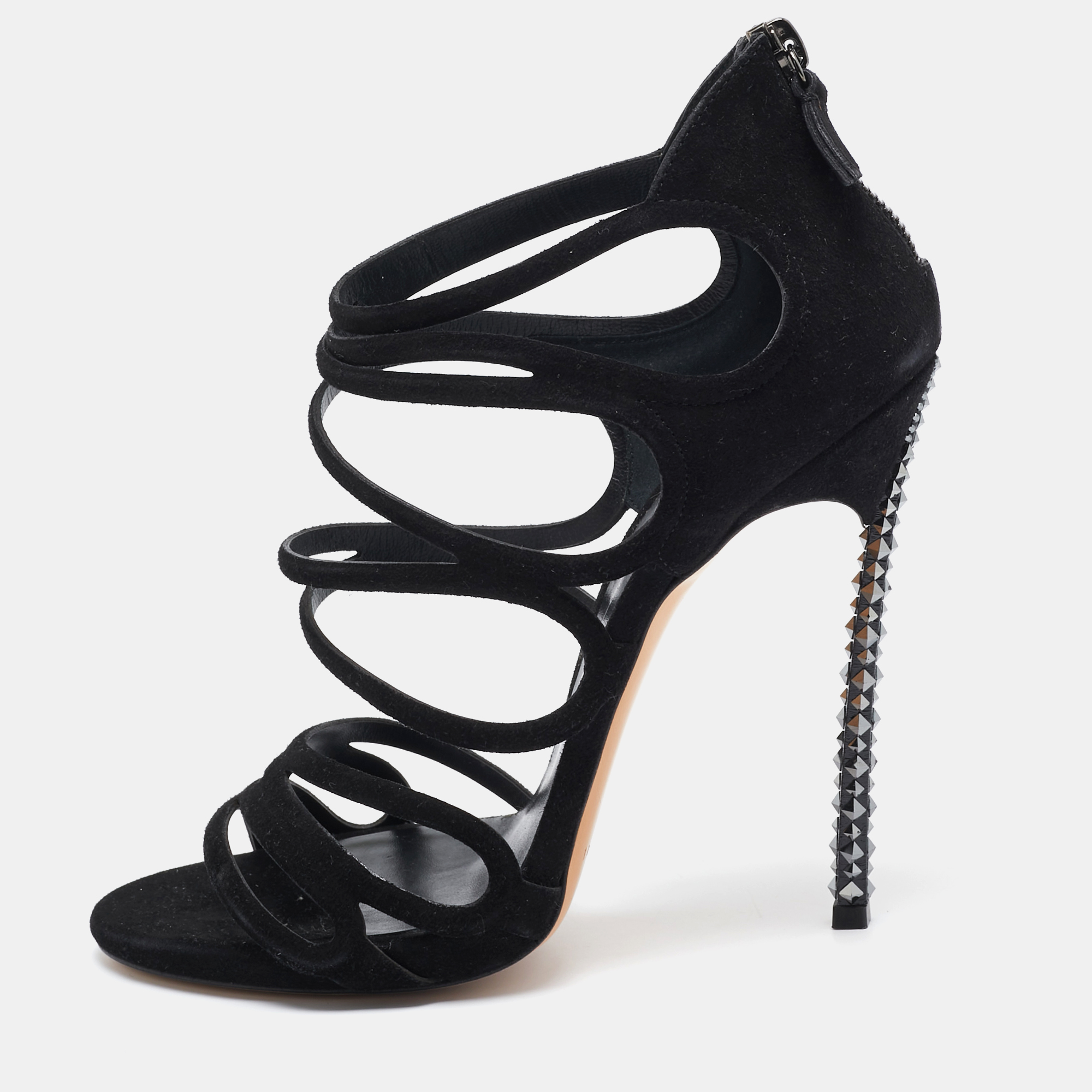 

Casadei Black Suede and Crystal Heel Ankle Strap Sandals Size
