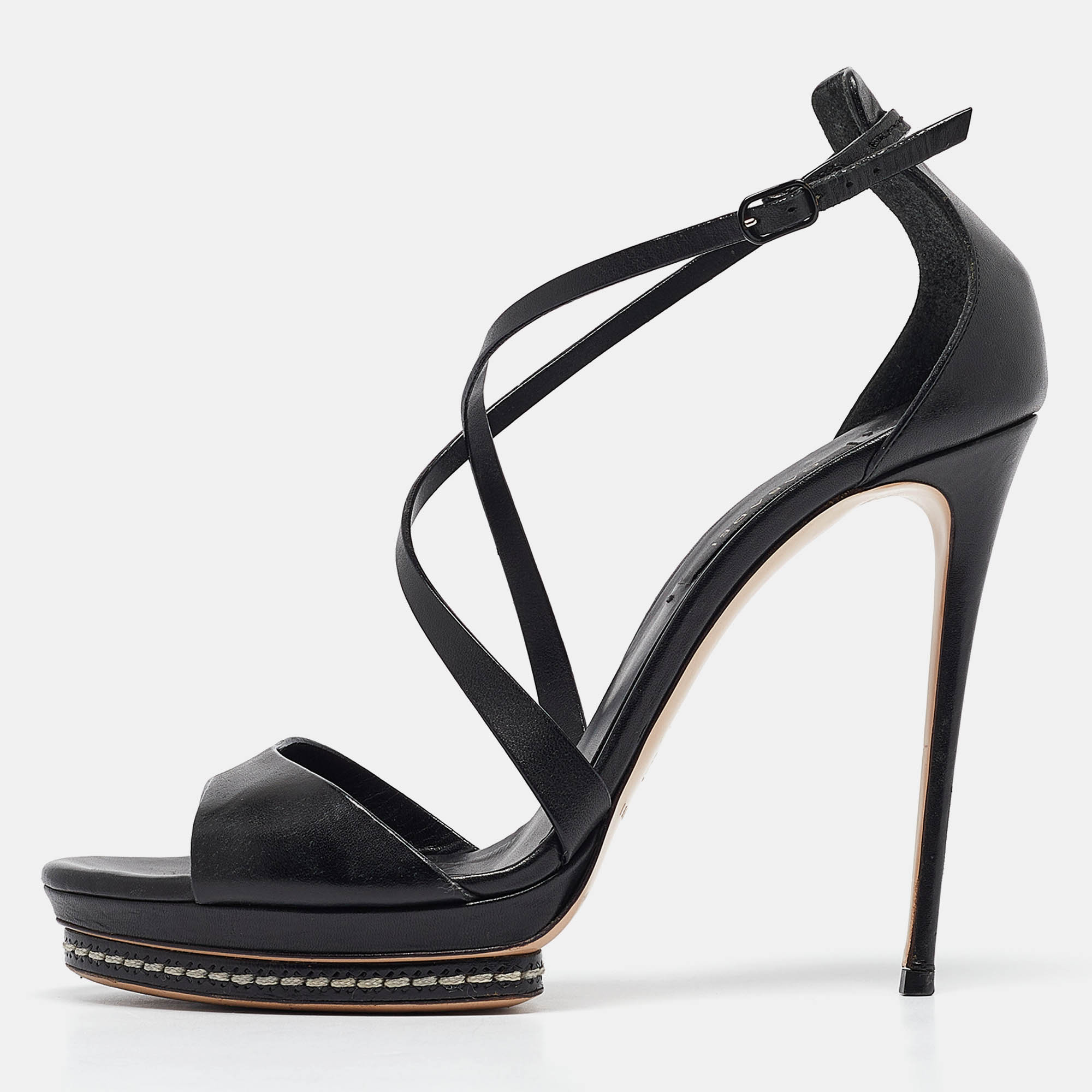 

Casadei Black Leather Cross Strap Platform Sandals Size 40
