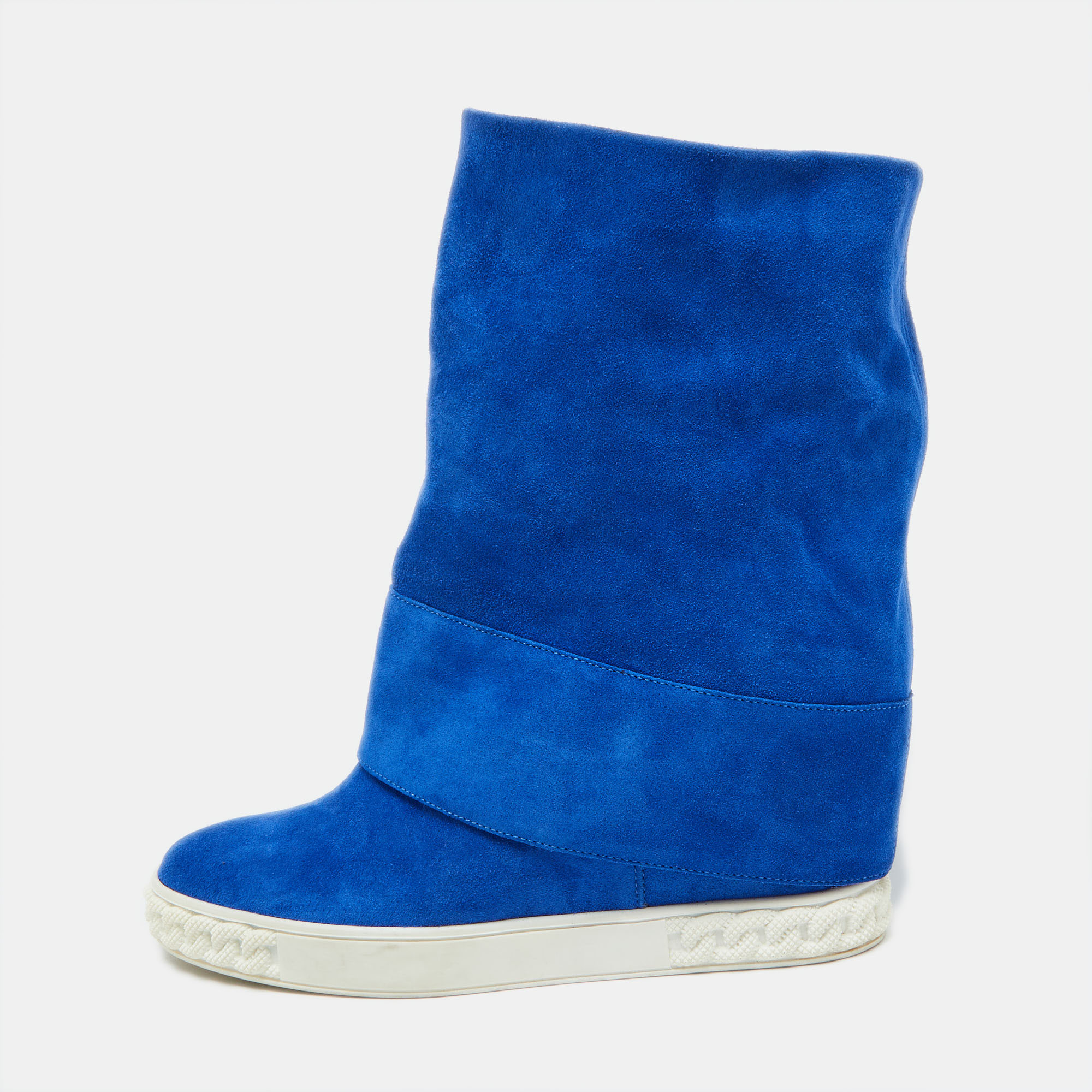 

Casadei Blue Suede Wedge Mid Calf Boots Size 40