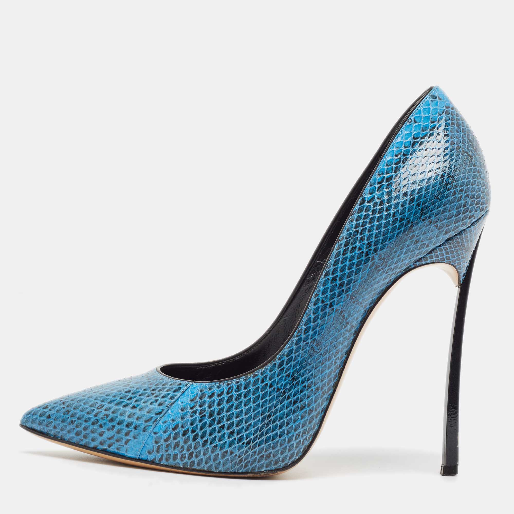 

Casadei Blue/Black Python Leather Pointed Pumps Size 37