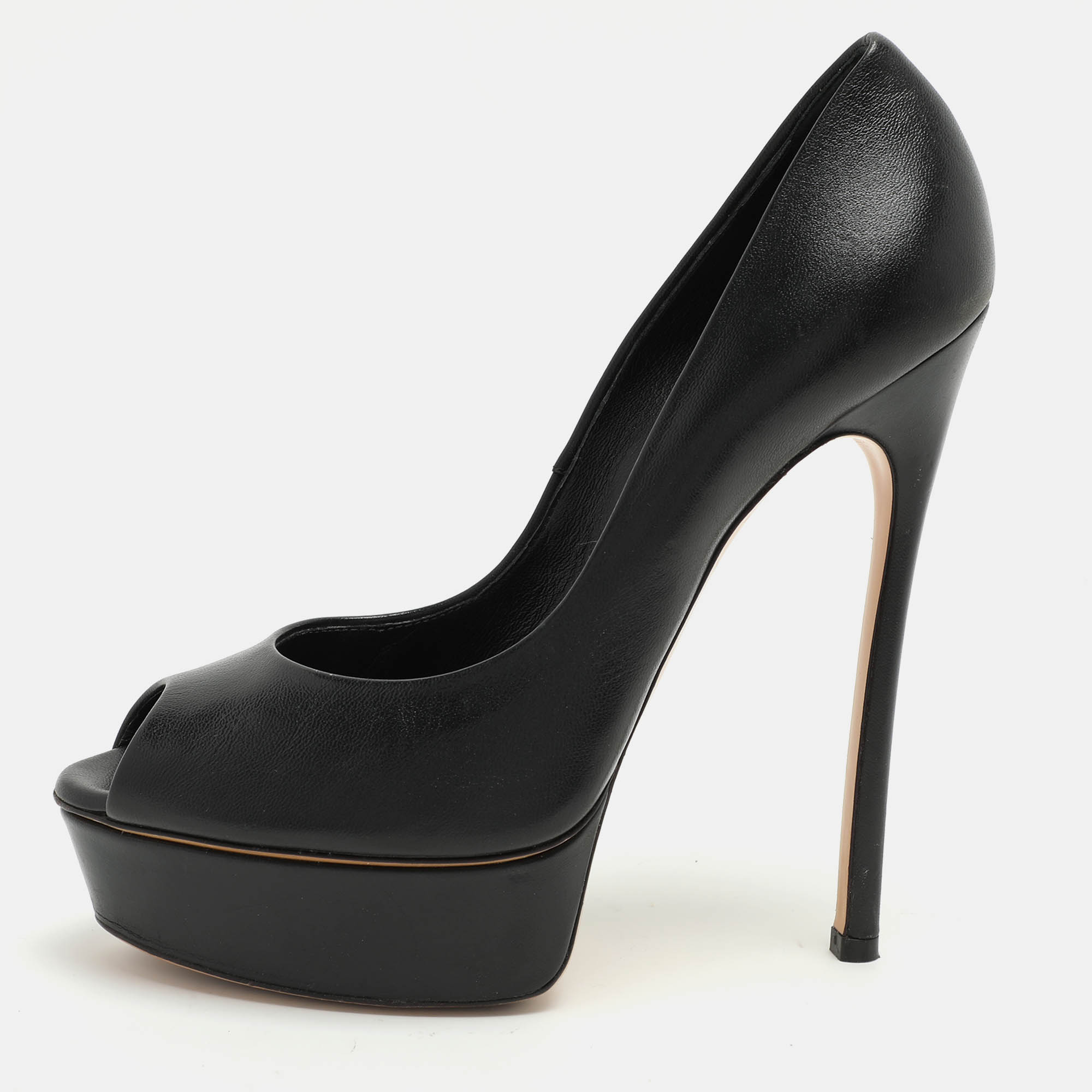 

Casadei Black Leather Peep Toe Platform Pumps Size 39