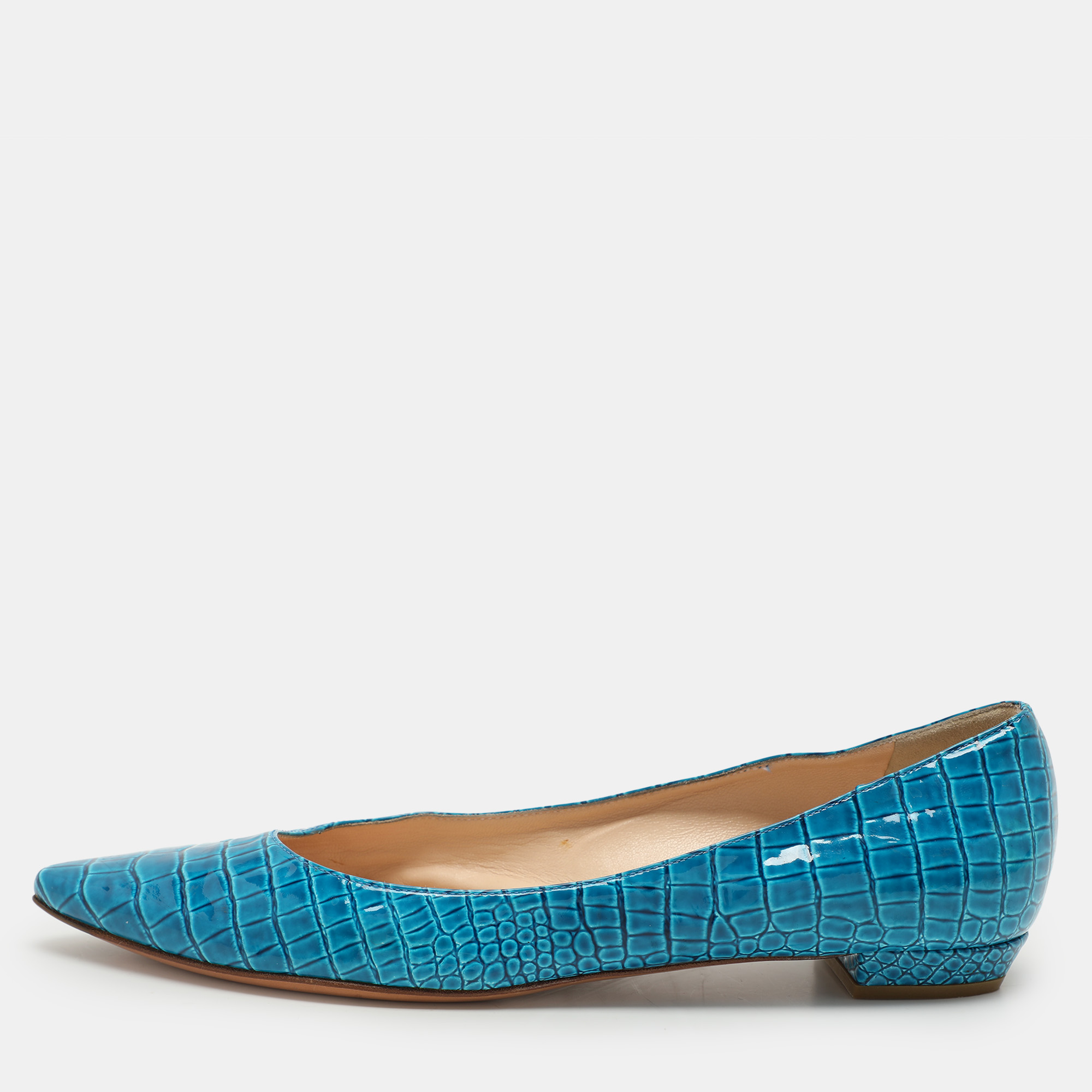 

Casadei Blue Croc Embossed Patent Leather Ballet Flats 37.5