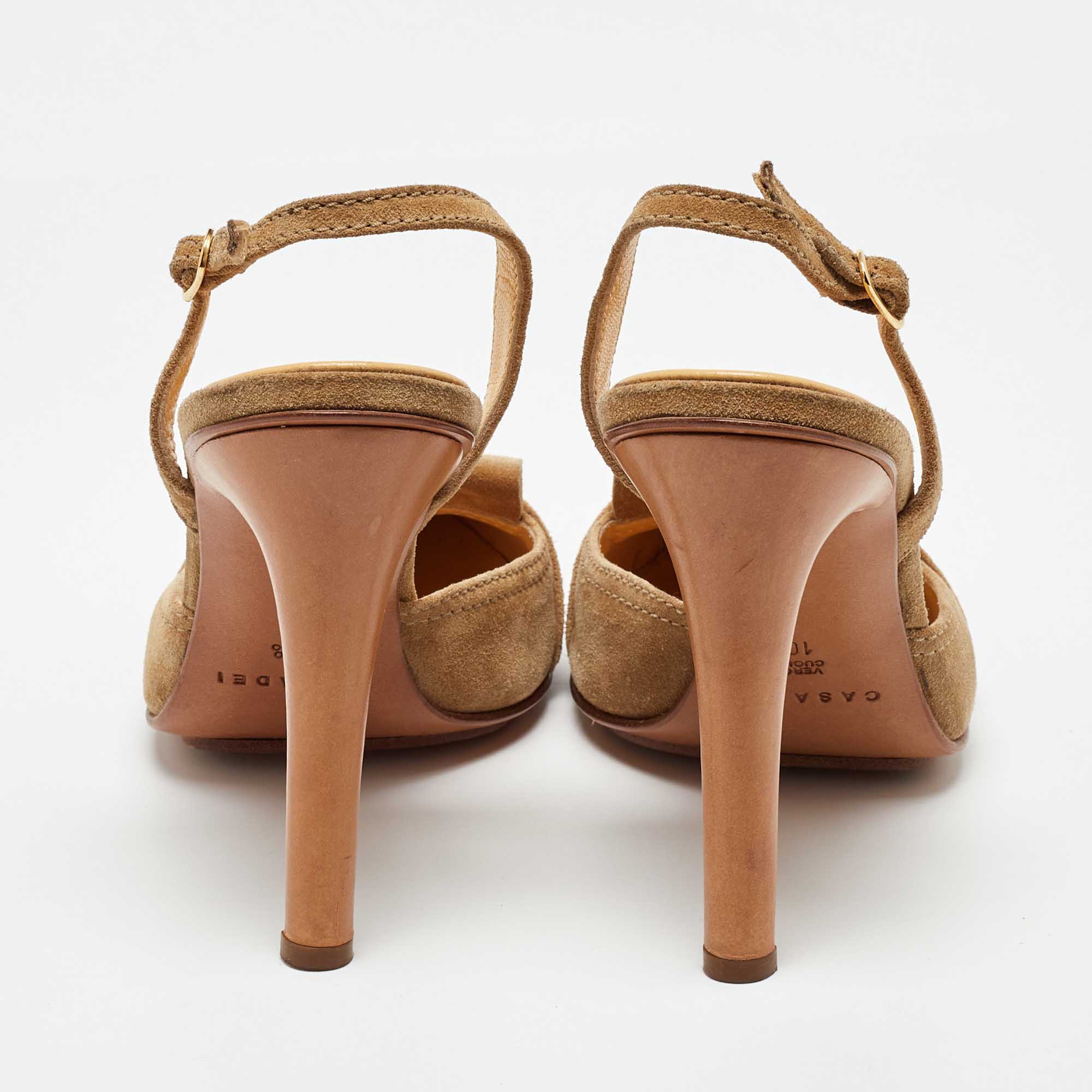 Casadei Beige Suede Fringe Detail Slingback Pumps Size 40 