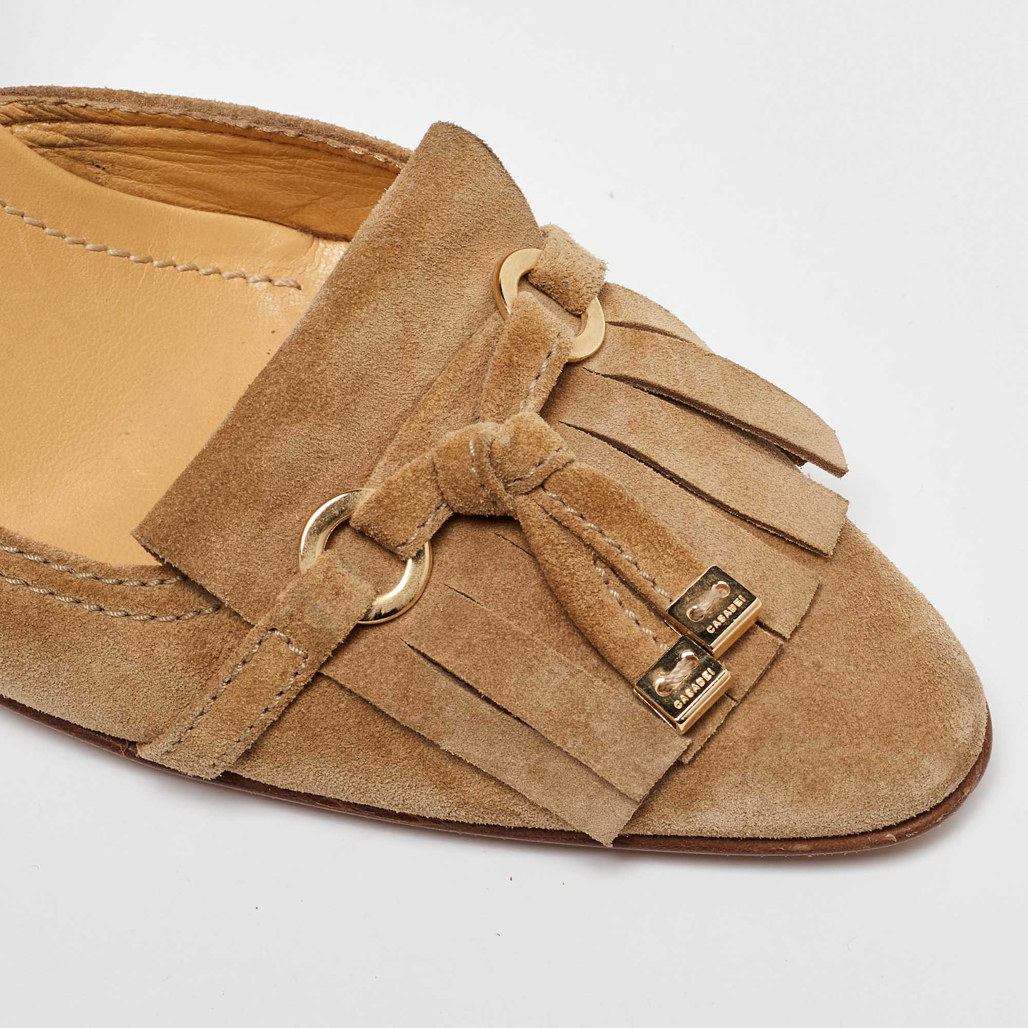 Casadei Beige Suede Fringe Detail Slingback Pumps Size 40 
