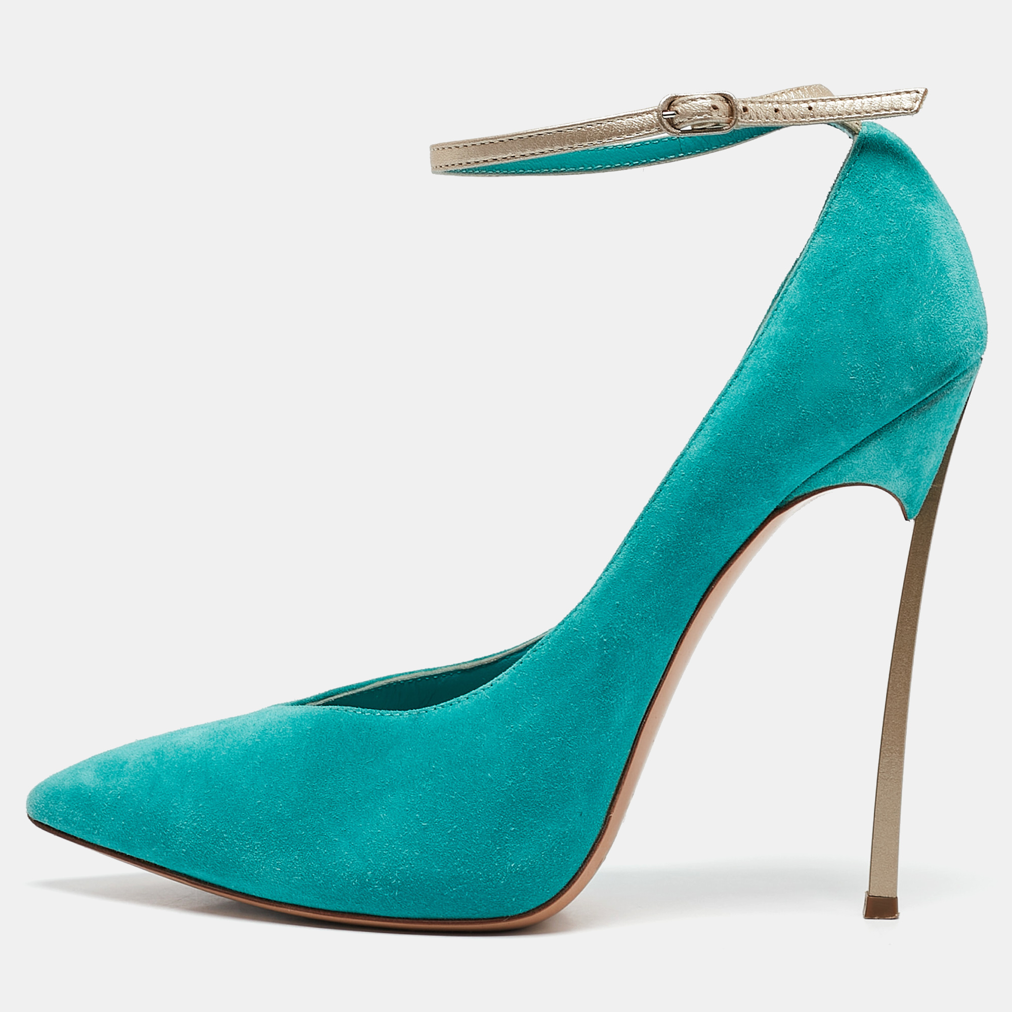 

Casadei Blue Suede Pointed Toe Ankle Strap Pumps Size