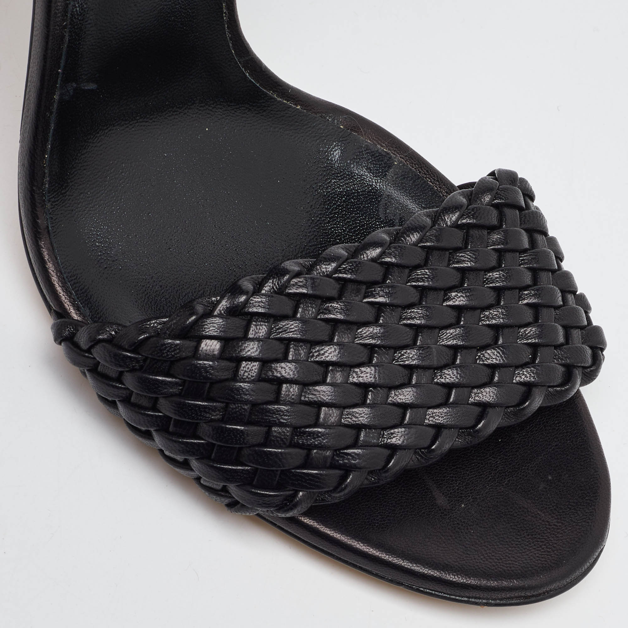 Casadei Black Woven Leather Buckle Ankle Strap Sandals Size 39.5 