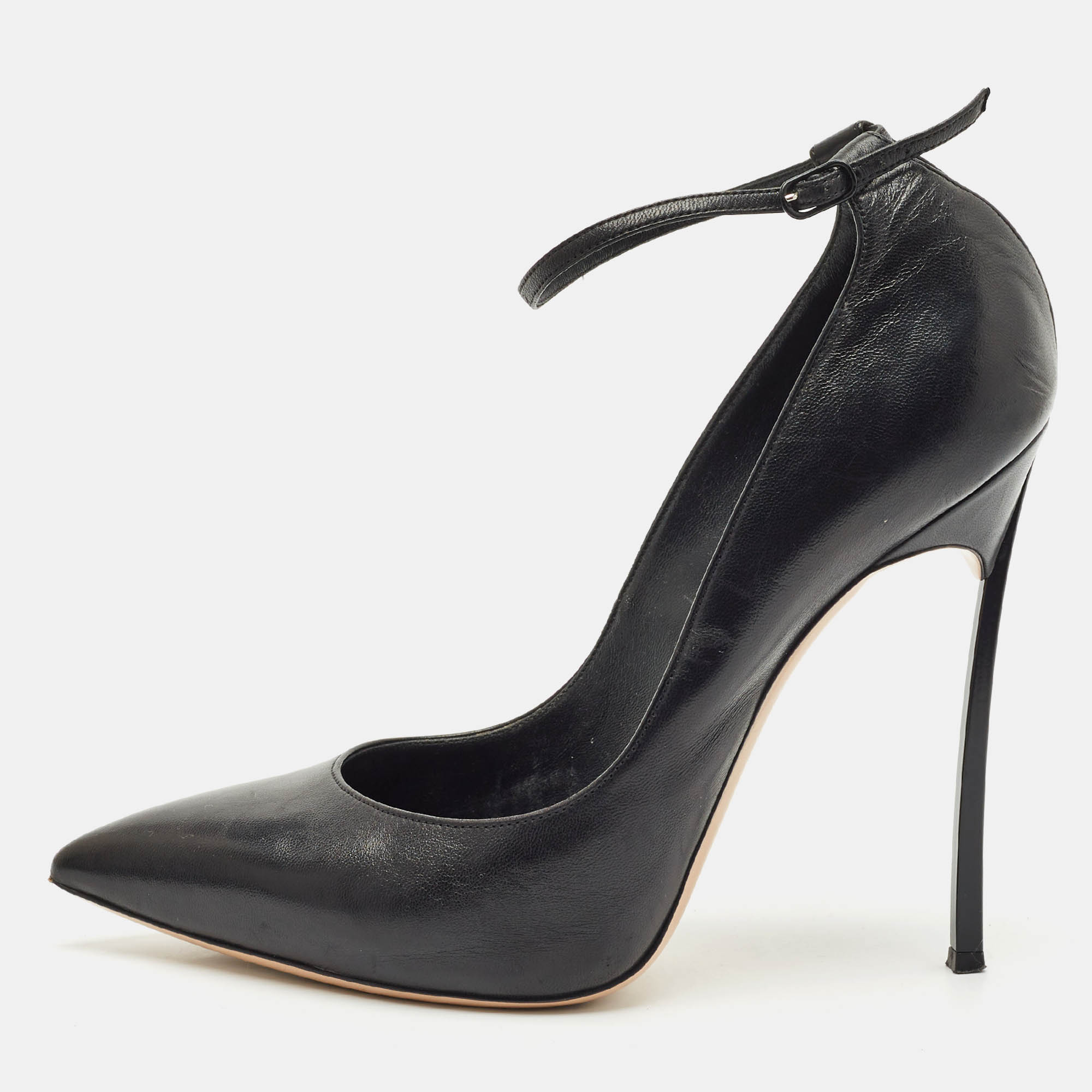 

Casadei Black Leather Ankle Strap Pumps Size 40