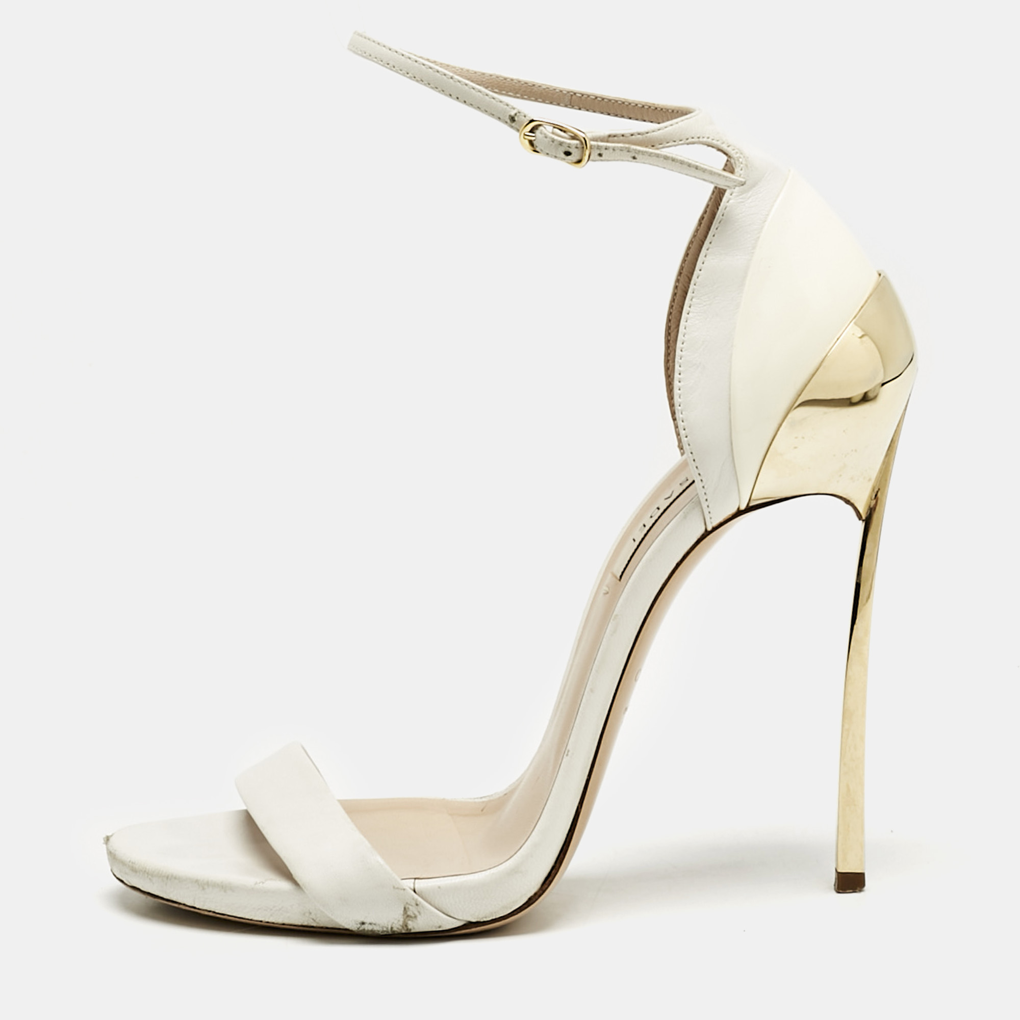 

Casadei White Leather Blade Ankle Strap Sandals Size 37.5