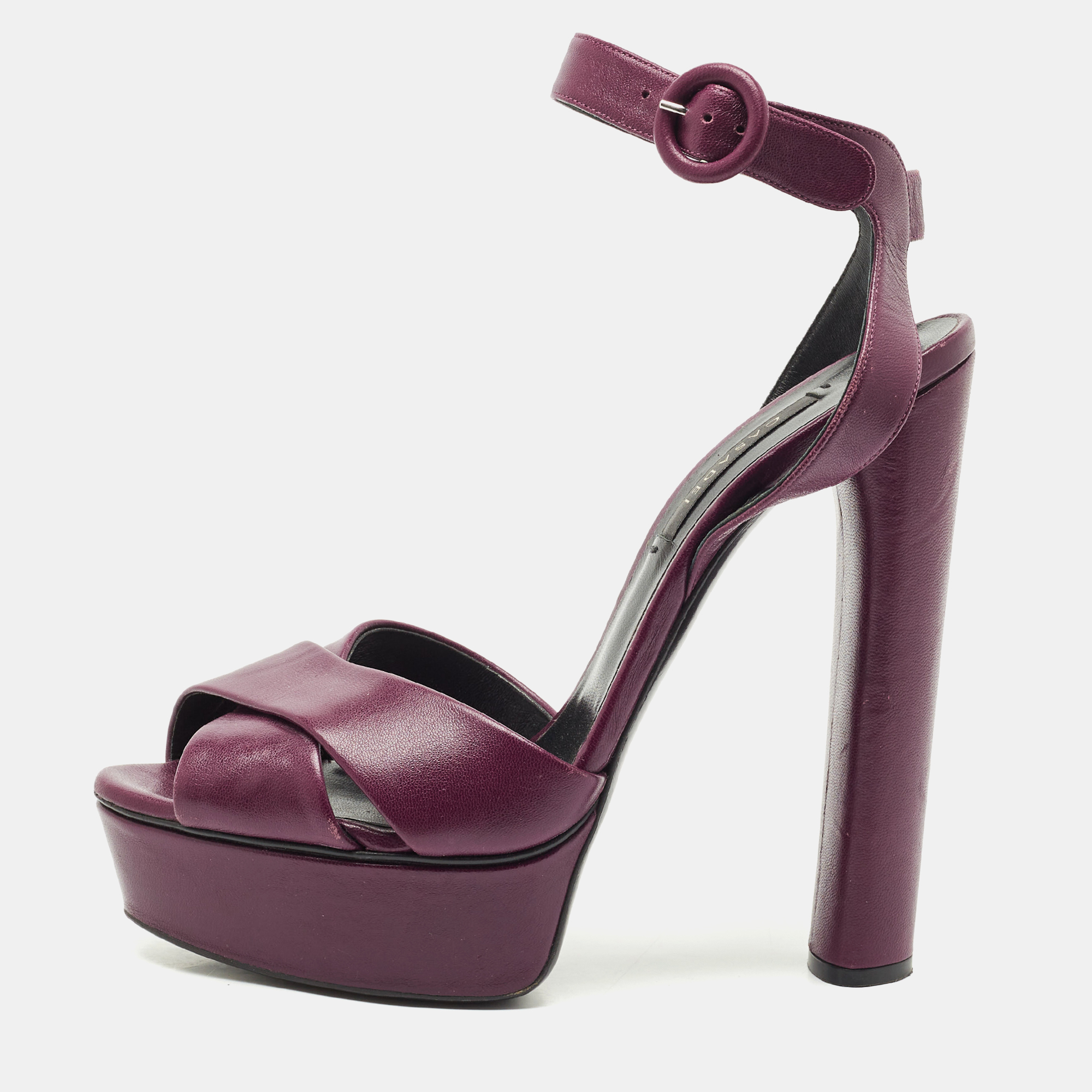 Pre-owned Casadei Purple Leather Platform Ankle Strap Sandals Size 39
